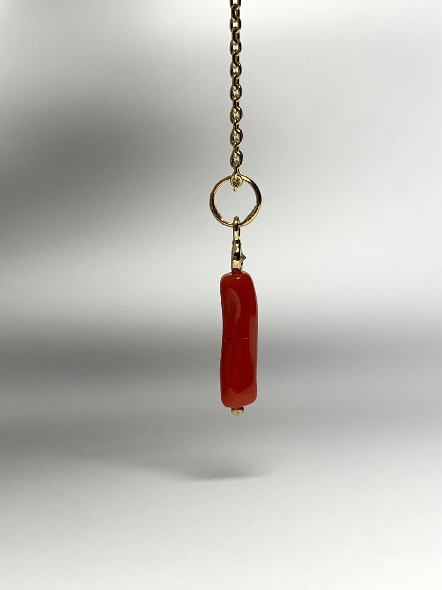 14k Solid Yellow Gold, Diamond, Red Coral Tiny Charm Pendant