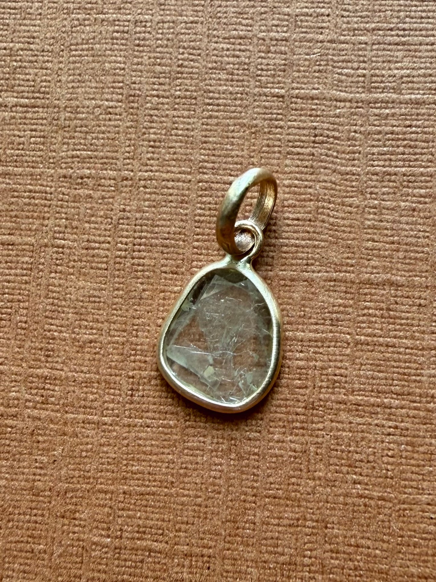 14k Solid Yellow Gold, Natural Diamond Slice Mini Pendant