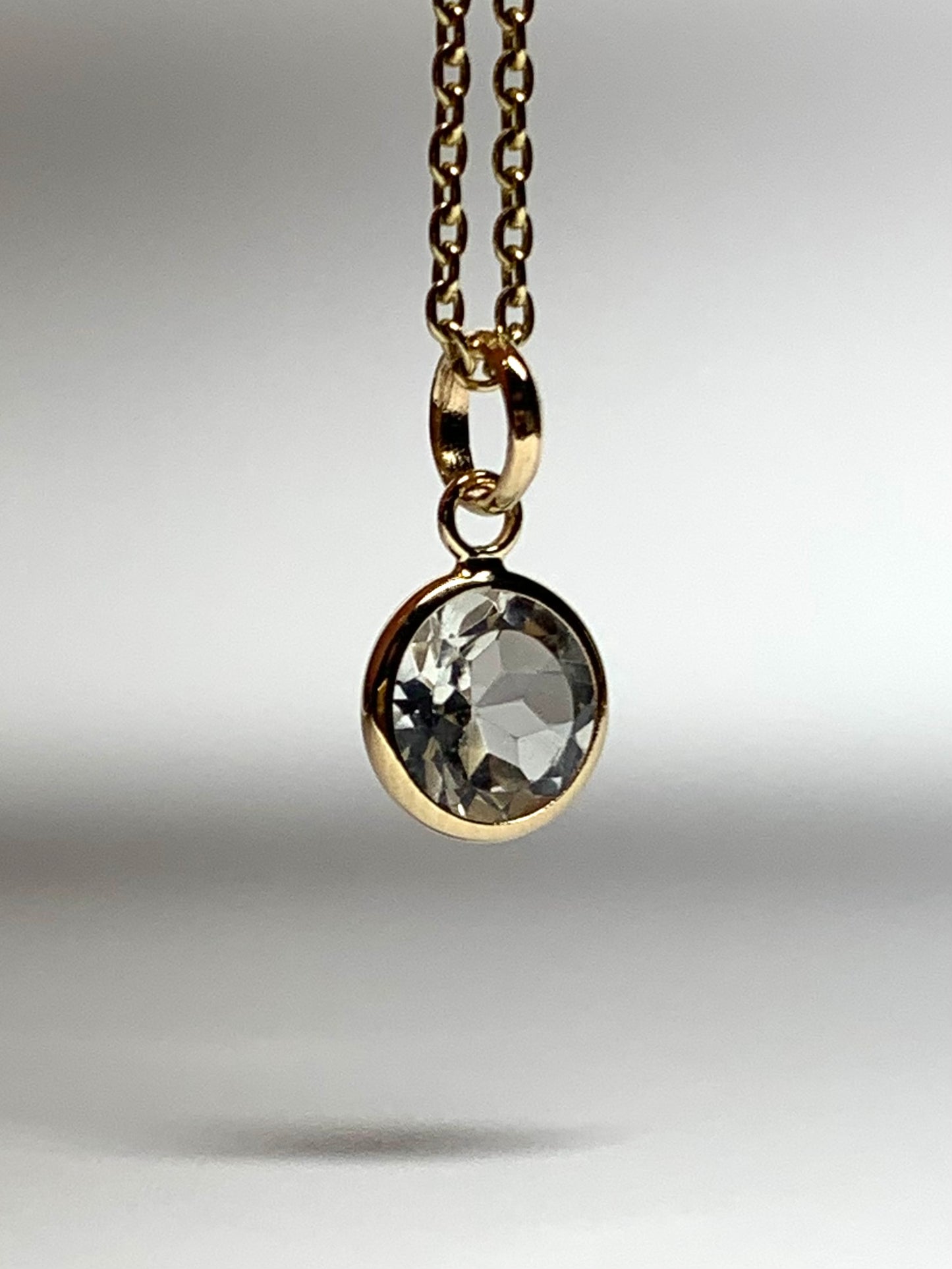 14k Solid Yellow Gold, White Topaz Mini Pendant
