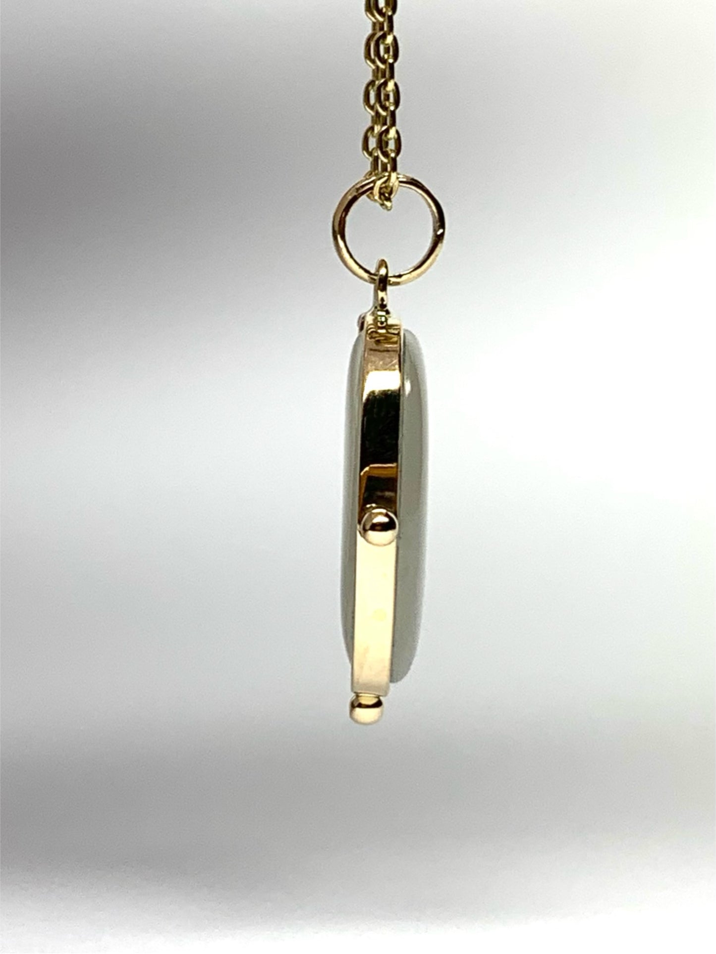 14k Solid Yellow Gold, White Moonstone Flat Cabochon Pendant, With Golden Dots