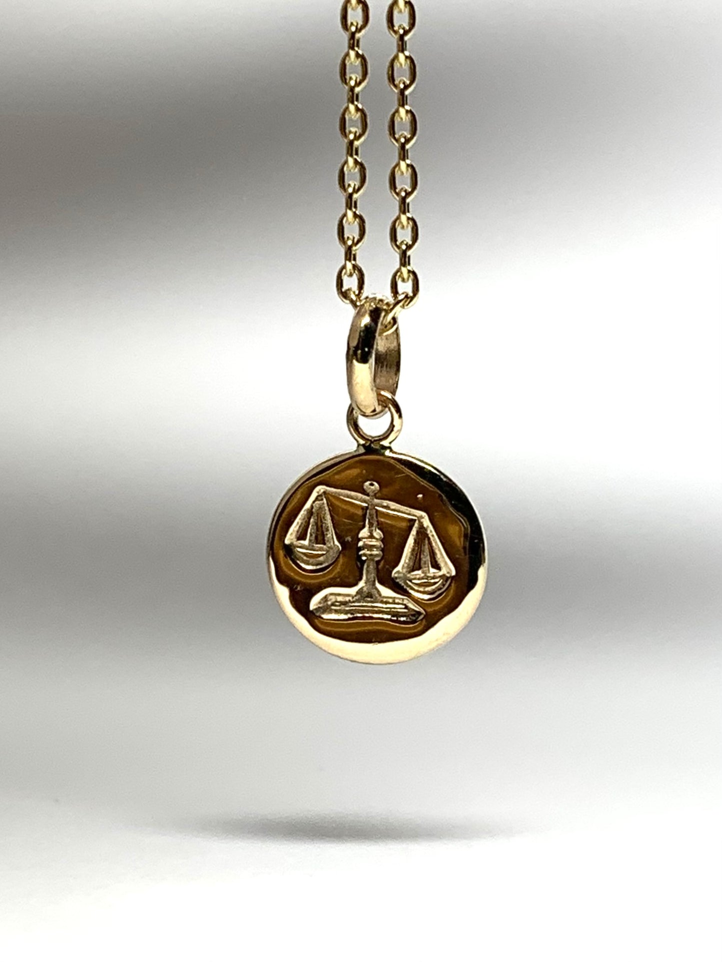14K Solid Yellow Gold Nugget “Libra” Mini Pendant, Tiny Charm