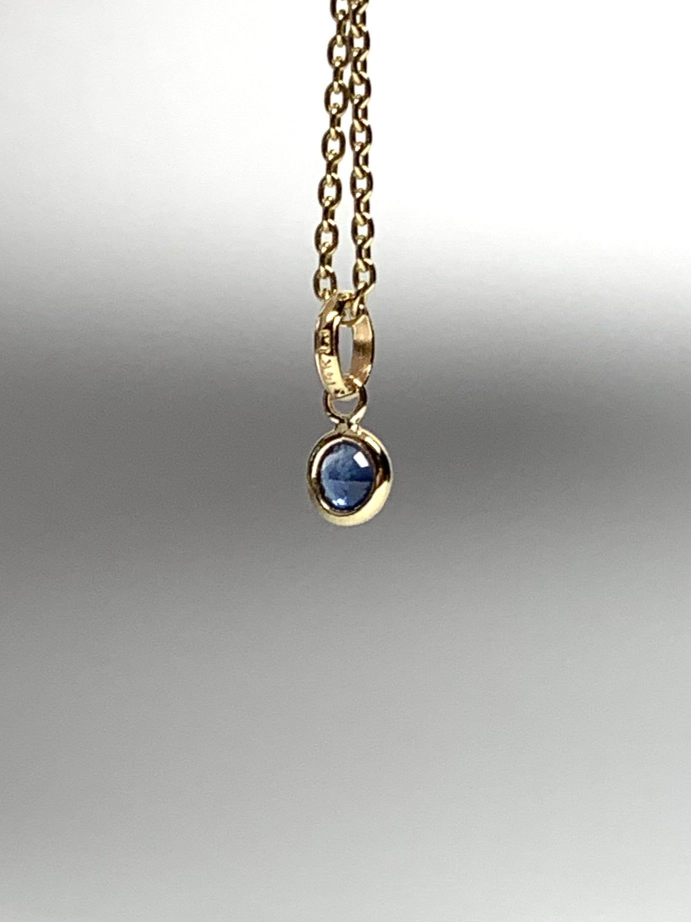 14k Solid Yellow Gold, Blue Sapphire Tiny Charm, 0.15ct, Accent Pendant