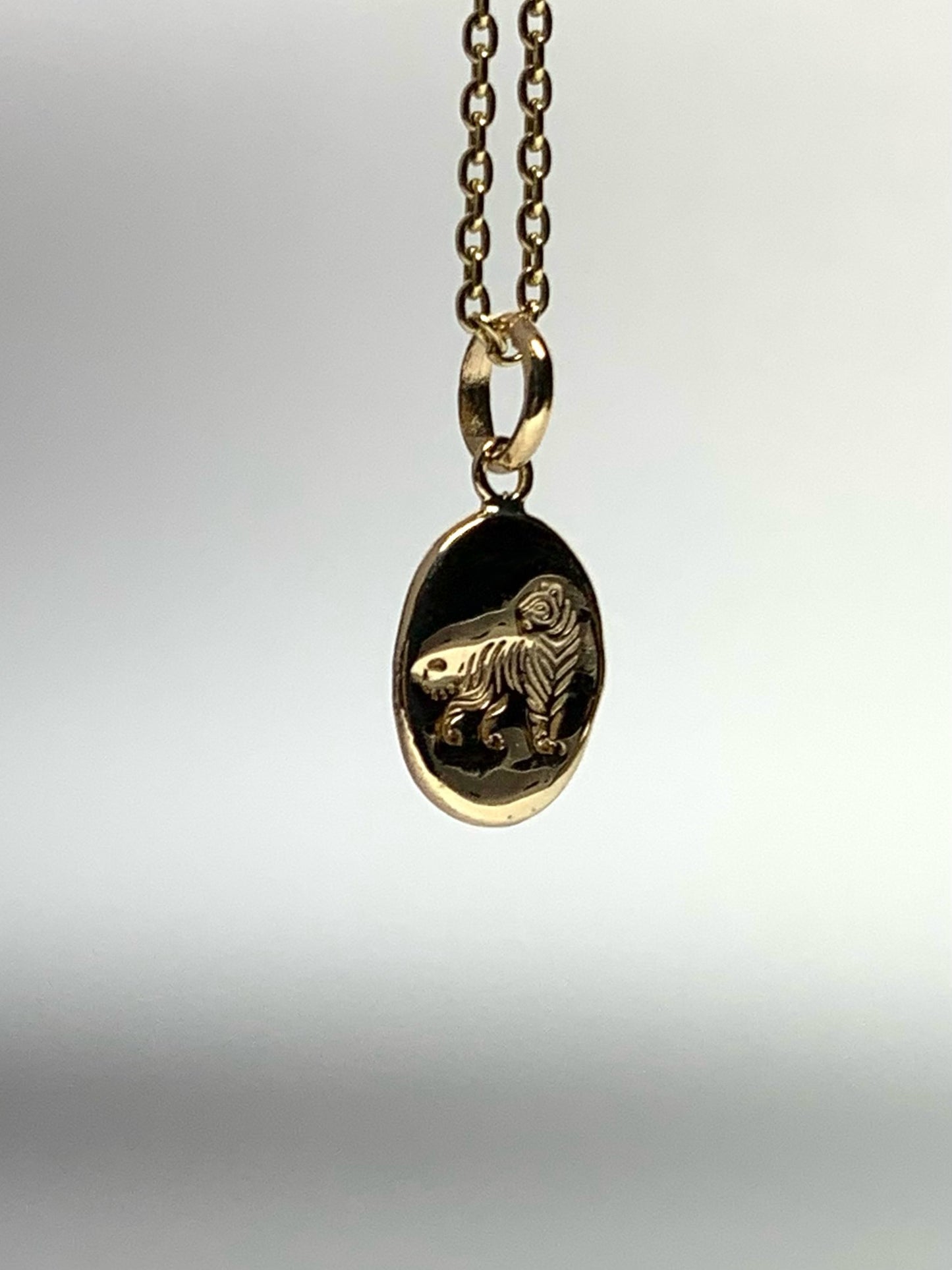 14k Solid Yellow Gold Nugget Mini Pendant “Tiger”, Tiny Charm