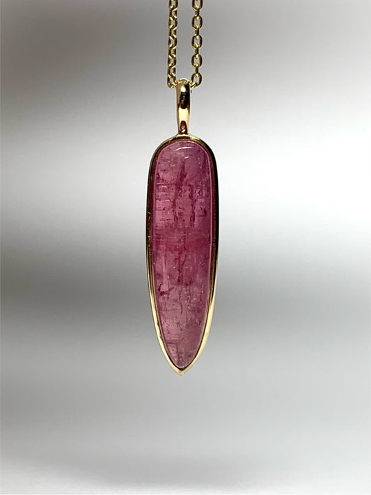 14k Solid Yellow Gold, Natural Pink Tourmaline “Arrowhead” Pendant