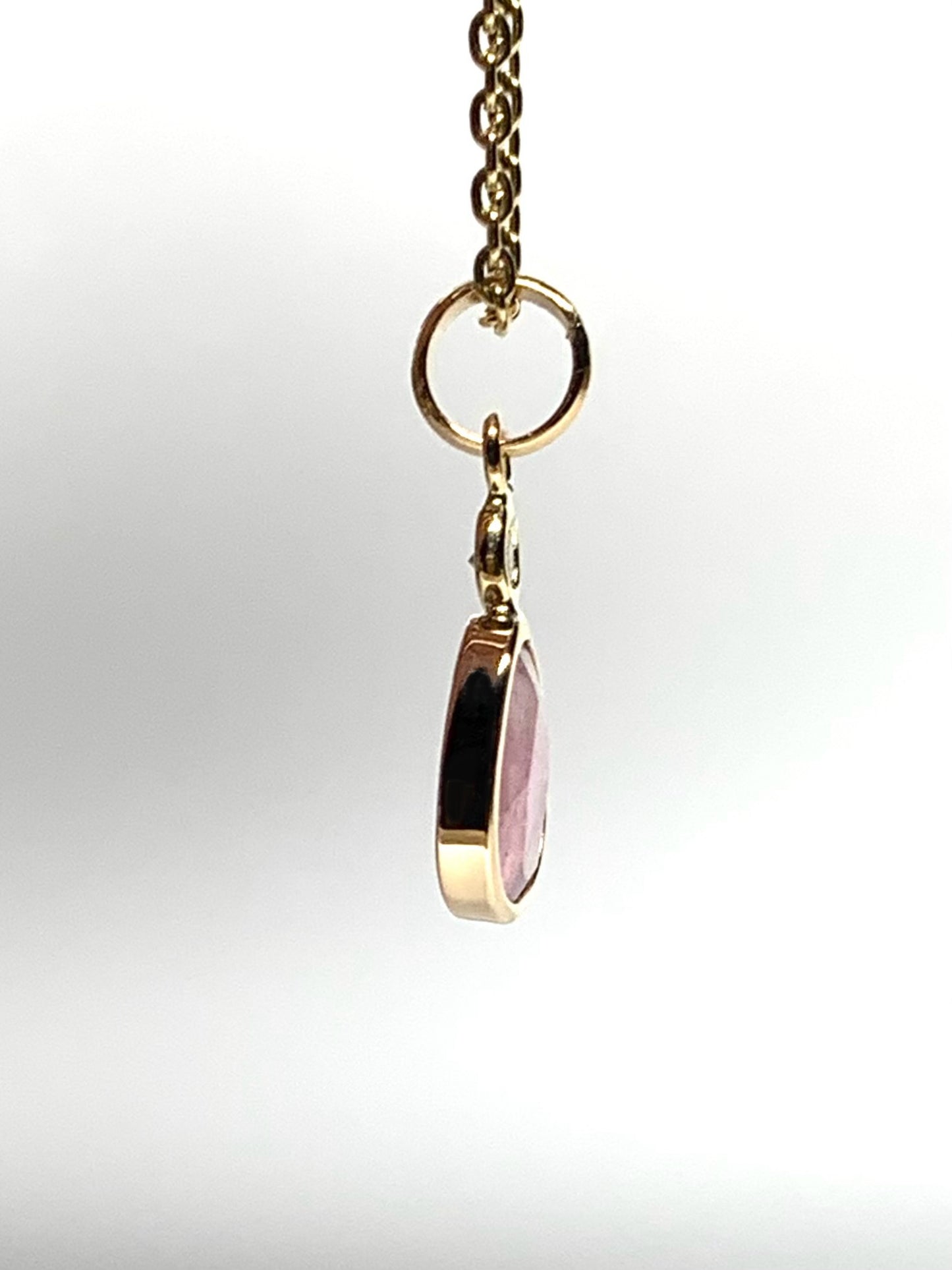 14k Solid Yellow Gold, Natural White Diamond, Natural Pink Tourmaline Tiny Pendant