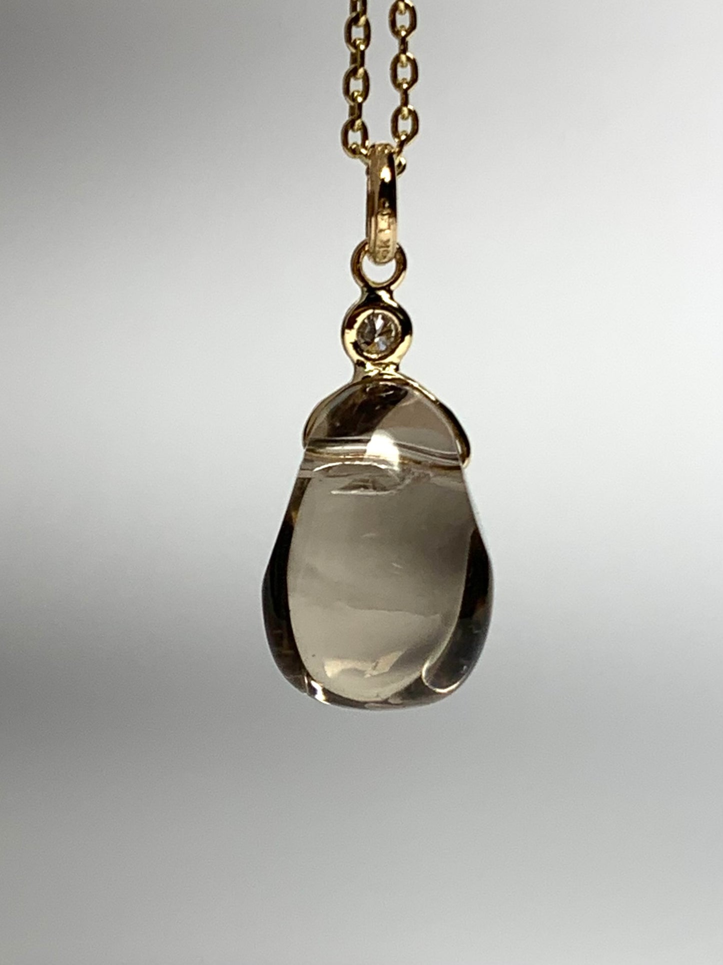 14k Solid Yellow Gold, Diamond, Smoky Quartz Tumbled Nugget Bead Pendant, Mini Size