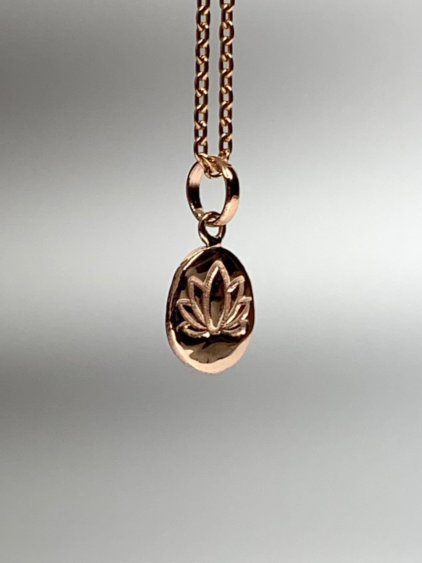 14K Solid Rose Gold Nugget “Lotus” Mini Pendant, Tiny Charm