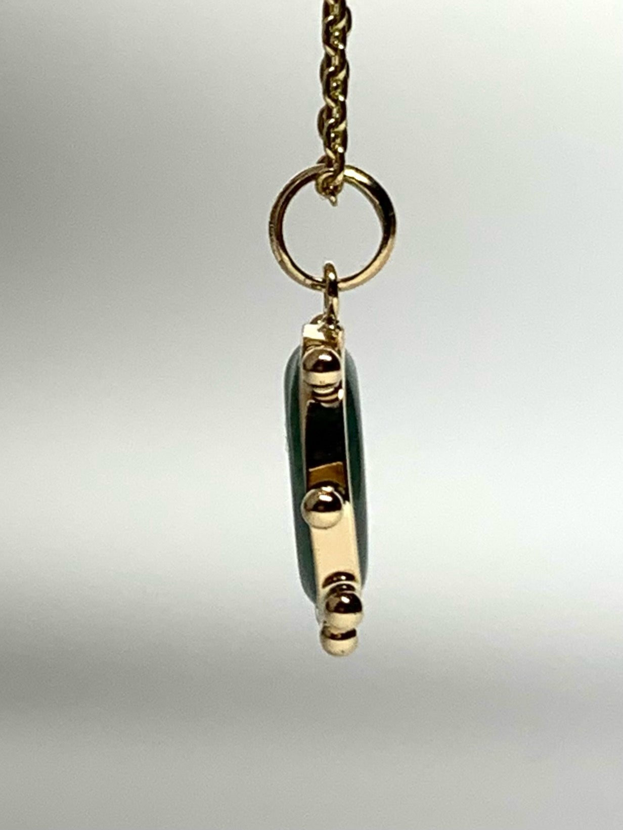 14k Solid Yellow Gold, Natural Green Jade Donut “Sun” Pendant, Mini Size
