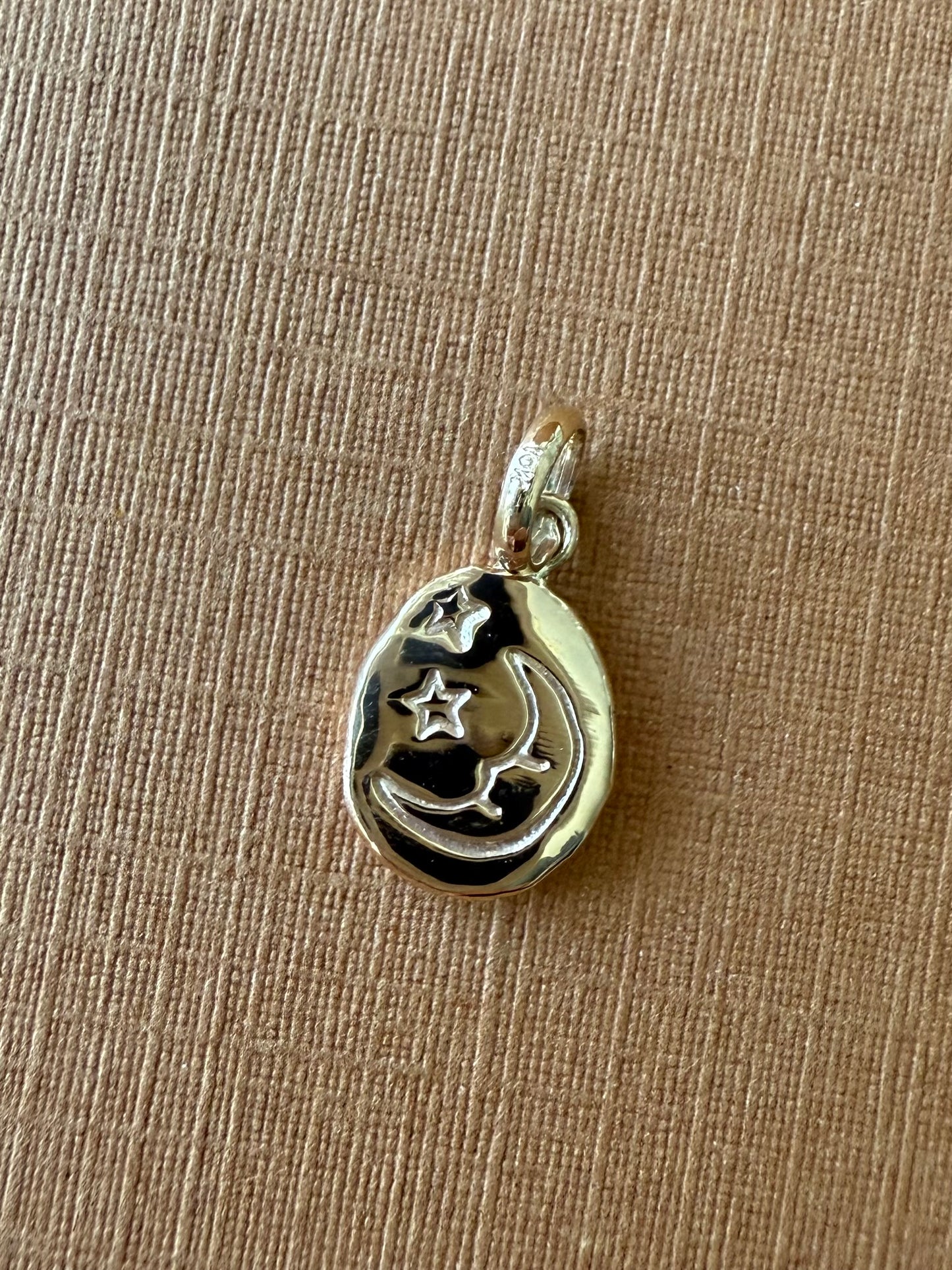 10k Solid Yellow Gold Nugget “Day and Night” Mini Pendant, Double Sided Tiny Charm