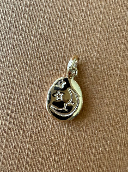 10k Solid Yellow Gold Nugget “Day and Night” Mini Pendant, Double Sided Tiny Charm