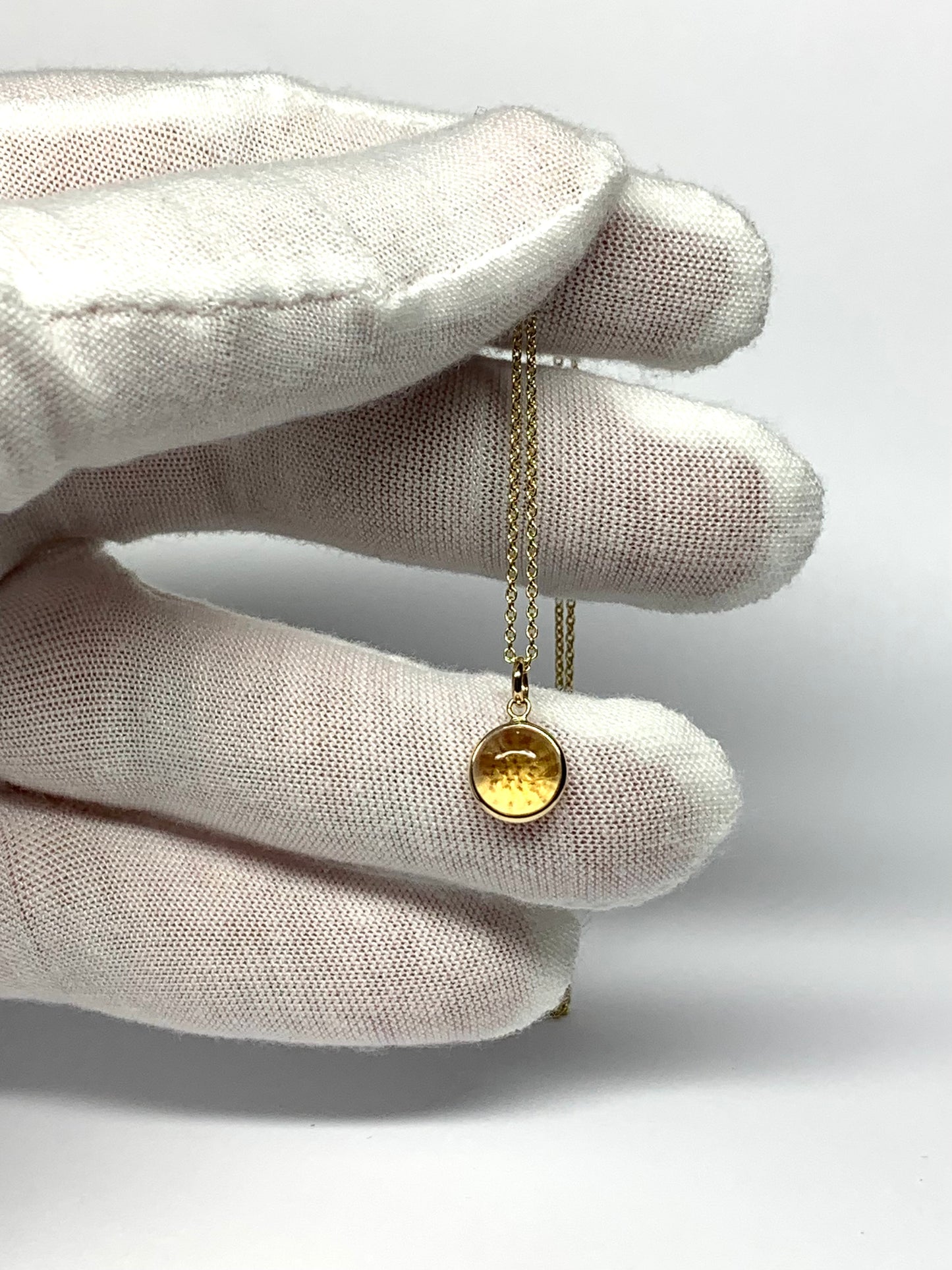 14k Solid Yellow Gold, Yellow Citrine Round Cabochon Mini Pendant