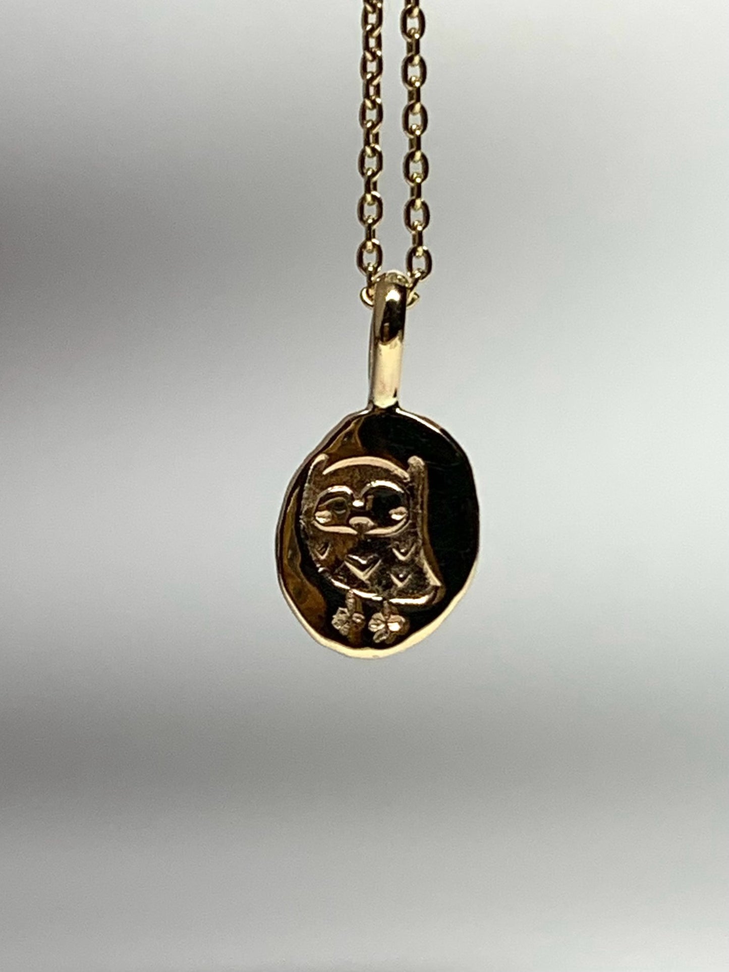 14k Solid Yellow Gold Nugget “Owl”, Mini Pendant, Tiny Charm
