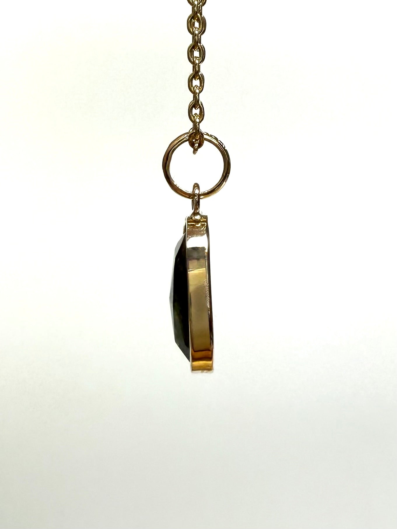 14k Solid Yellow Gold, Natural Dark Green Tourmaline Mini Pendant