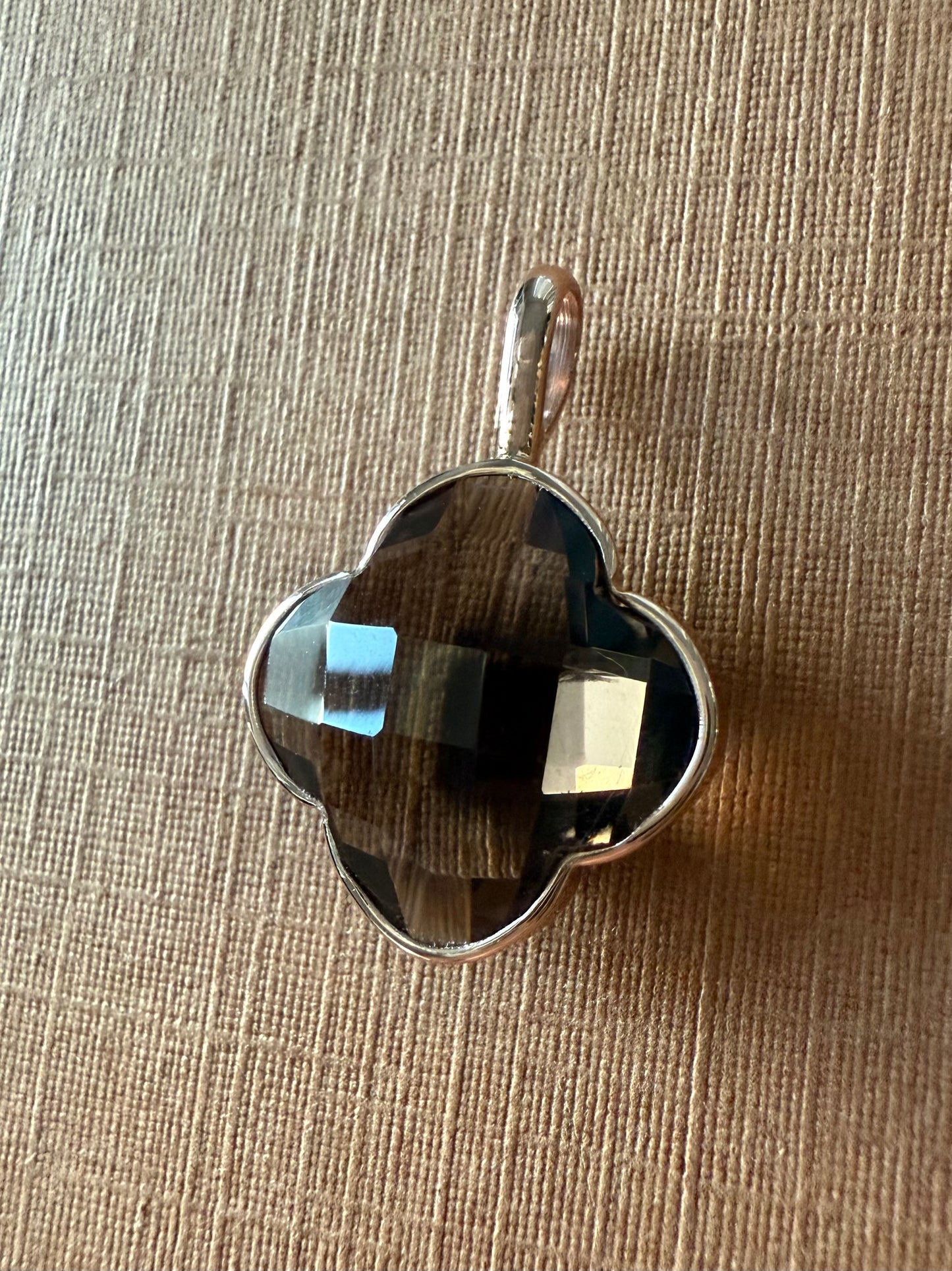 14k Solid Rose Gold, Brown Smoky Quartz Pendant “Clover”
