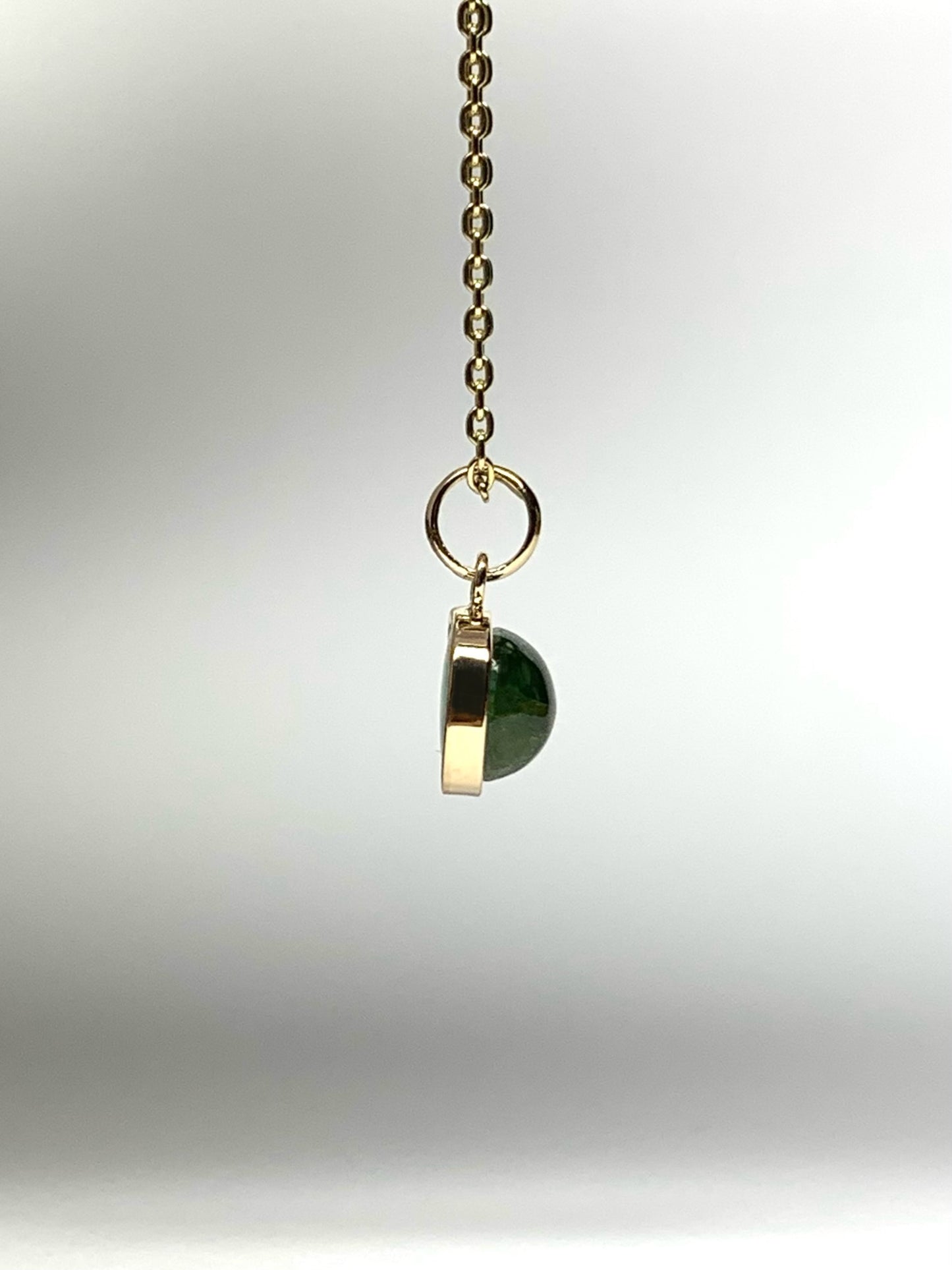 14k Solid Yellow Gold, Natural Green Tourmaline Cabochon Tiny Pendant
