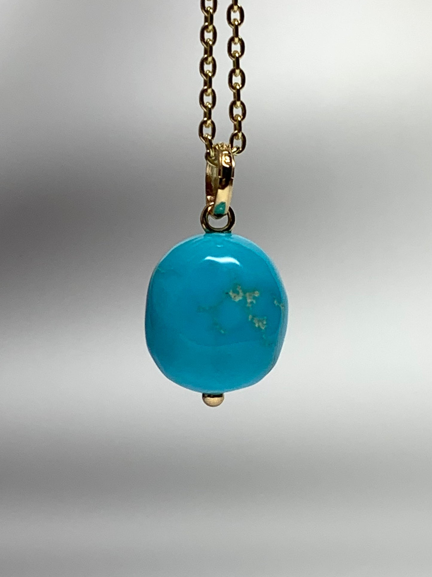 14k Solid Yellow Gold, Natural Turquoise Nugget Bead Pendant