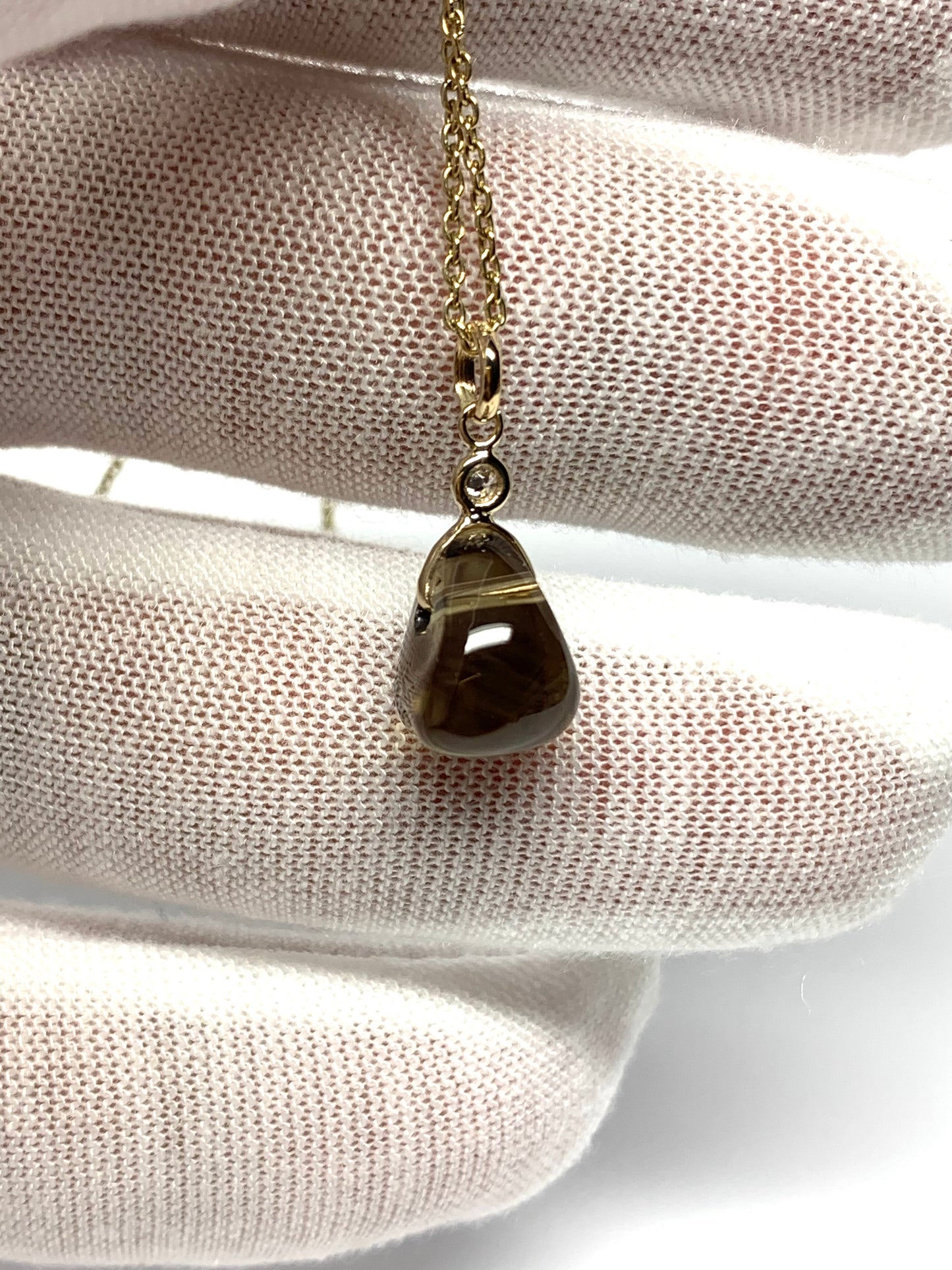 14k Solid Yellow Gold, Diamond, Lemon Quartz Tumbled Nugget Bead Pendant, Mini Size