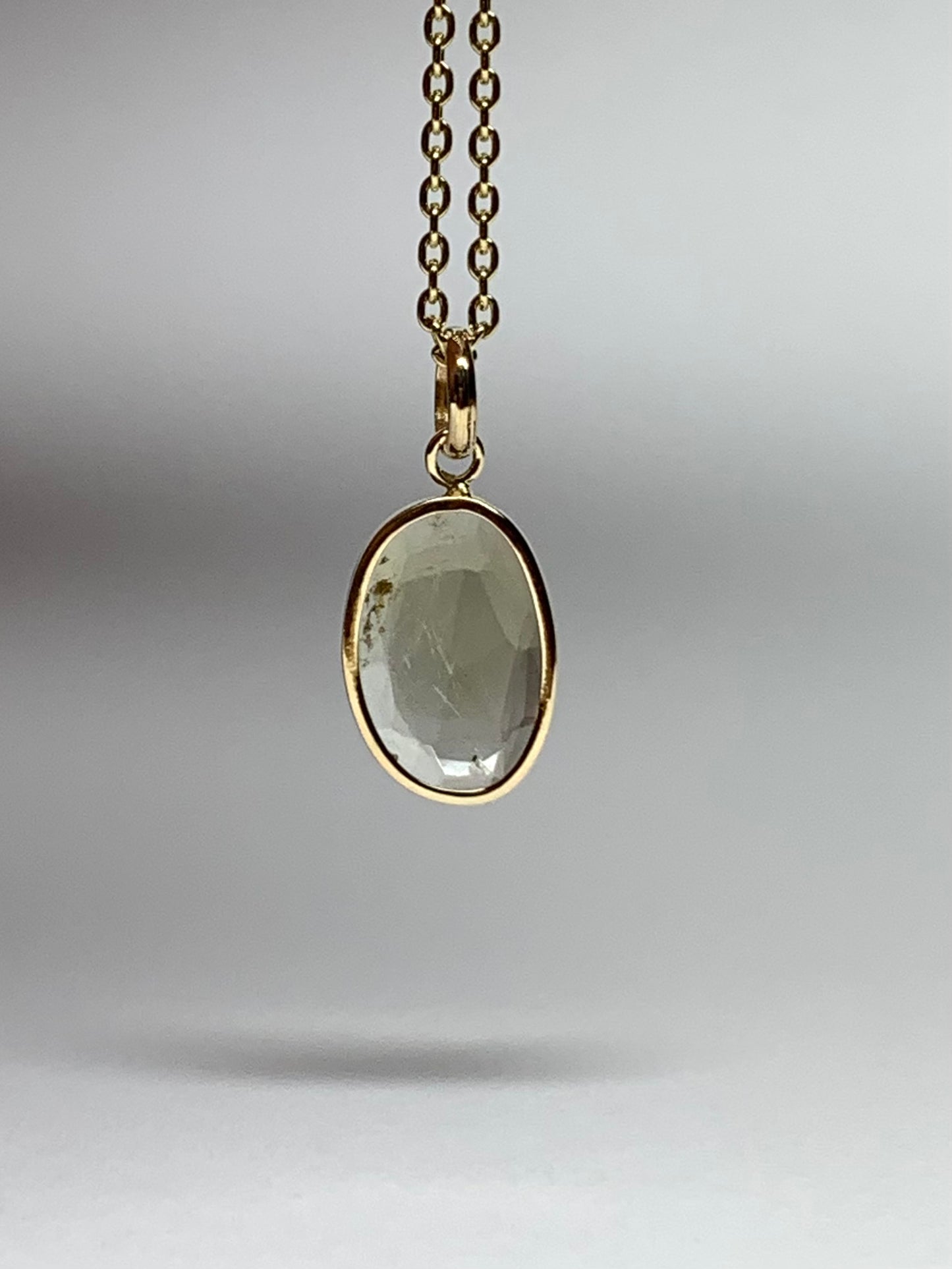 14k Solid Yellow Gold, Natural Light Khaki Green Tourmaline Mini Pendant