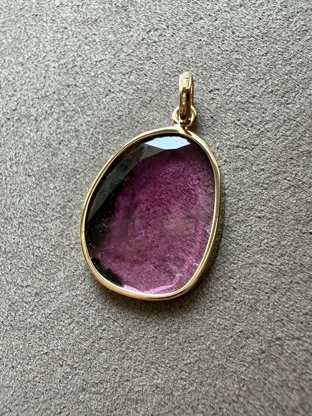 14k Solid Yellow Gold, Natural Pink Green Tourmaline Pendant