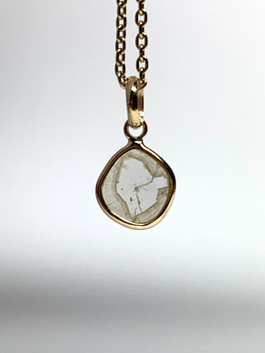 14k Solid Yellow Gold, Natural Diamond Slice Mini Pendant