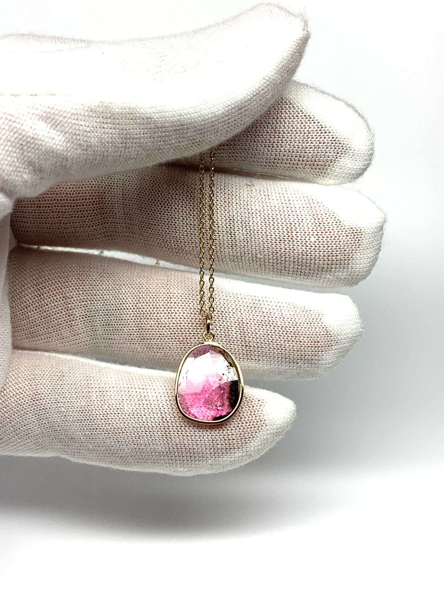 14k Solid Yellow Gold, Natural Pink Green Tourmaline Pendant