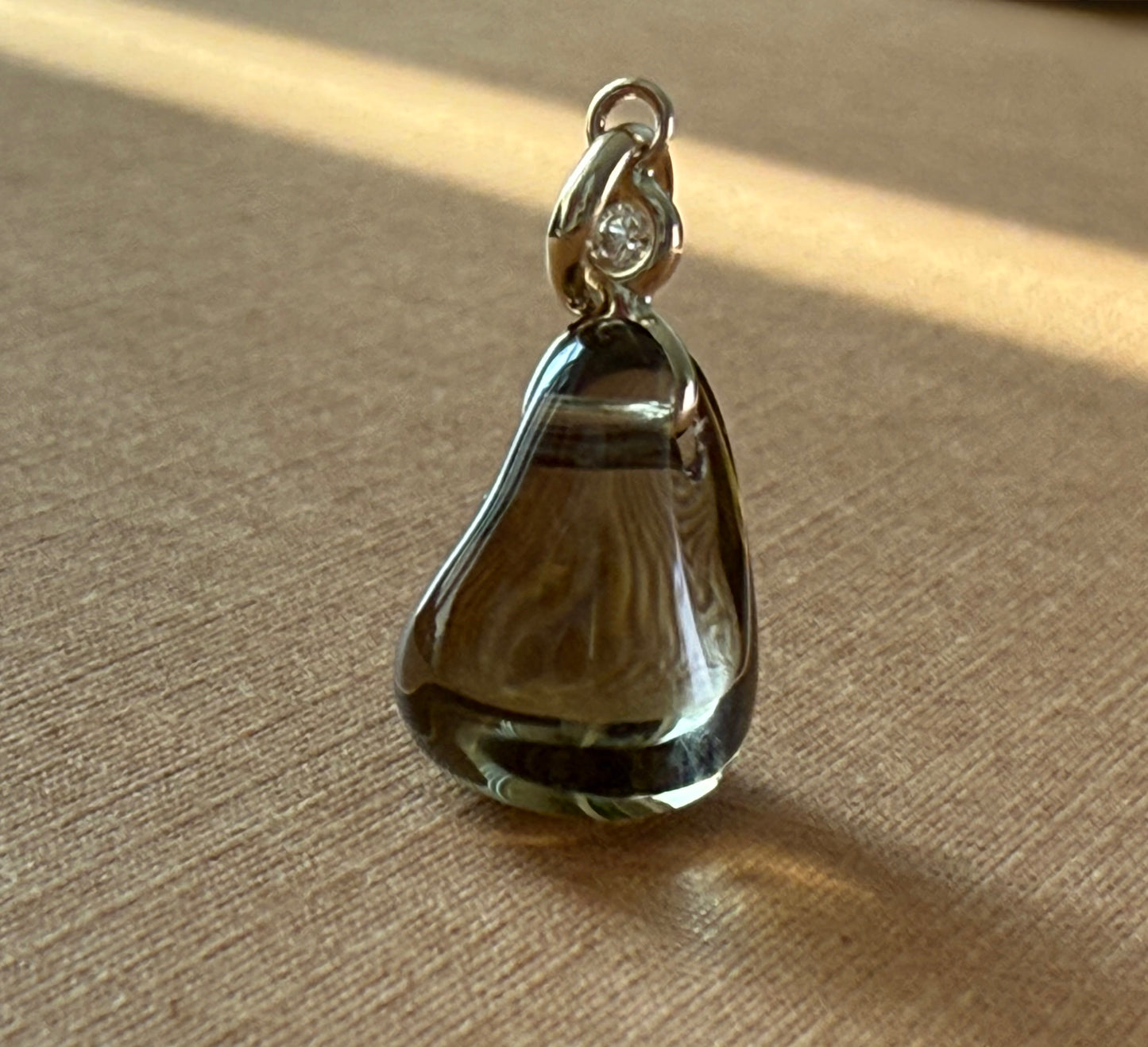 14k Solid Yellow Gold, Diamond, Dark Lemon Quartz Tumbled Nugget Bead Pendant, Mini Size