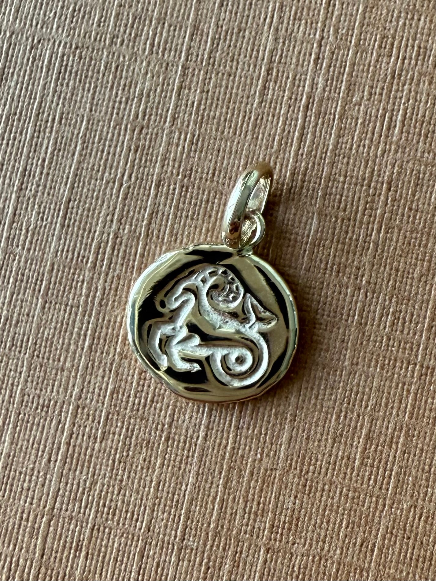 14k Solid Yellow Gold Nugget “Capricorn” Mini Pendant, Tiny Charm