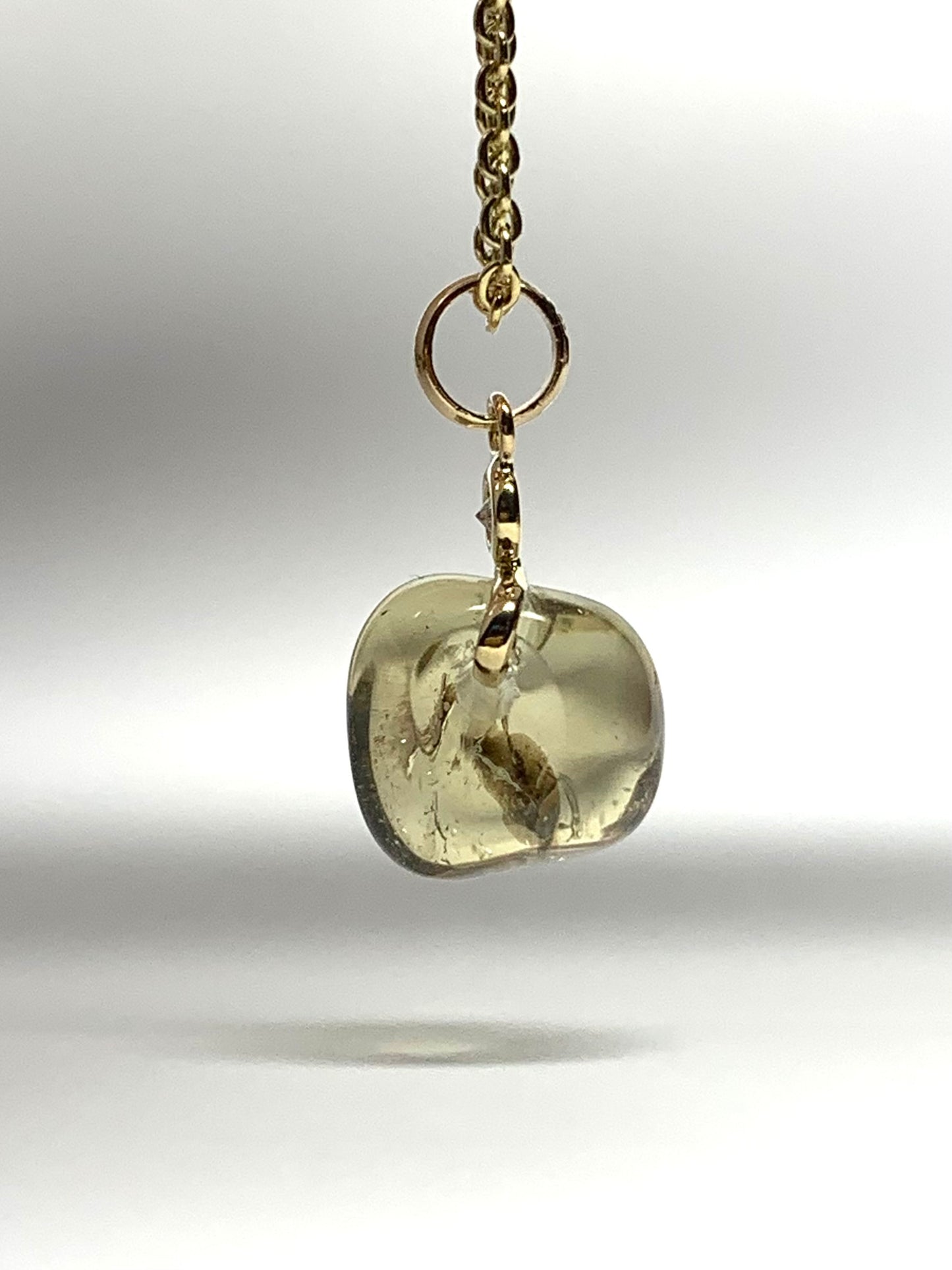 14k Solid Yellow Gold, Diamond, Lemon Quartz Tumbled Nugget Bead Pendant, Mini Size