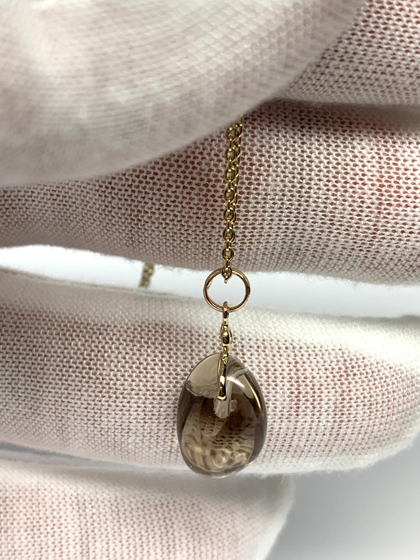 14k Solid Yellow Gold, Diamond, Smoky Quartz Tumbled Nugget Bead Pendant, Mini Size