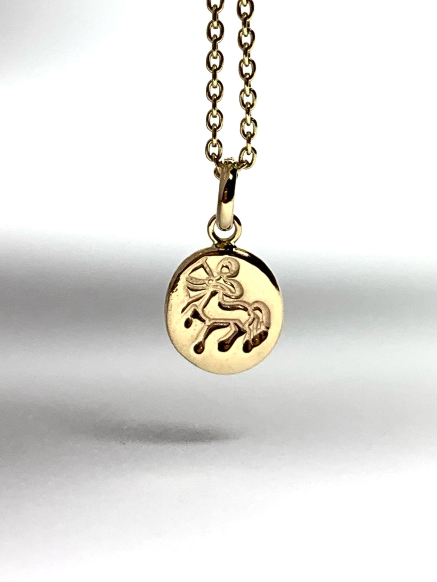 14k Solid Yellow Gold Nugget “Sagittarius” Mini Pendant, Charm