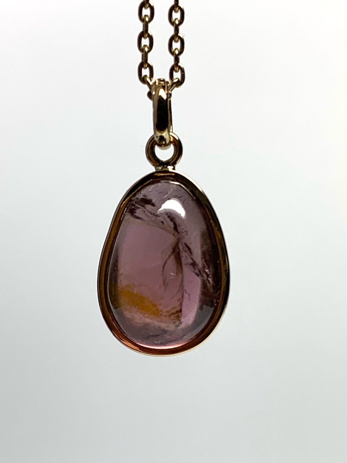 14k Solid Yellow Gold, Natural Pink Tourmaline Pendant