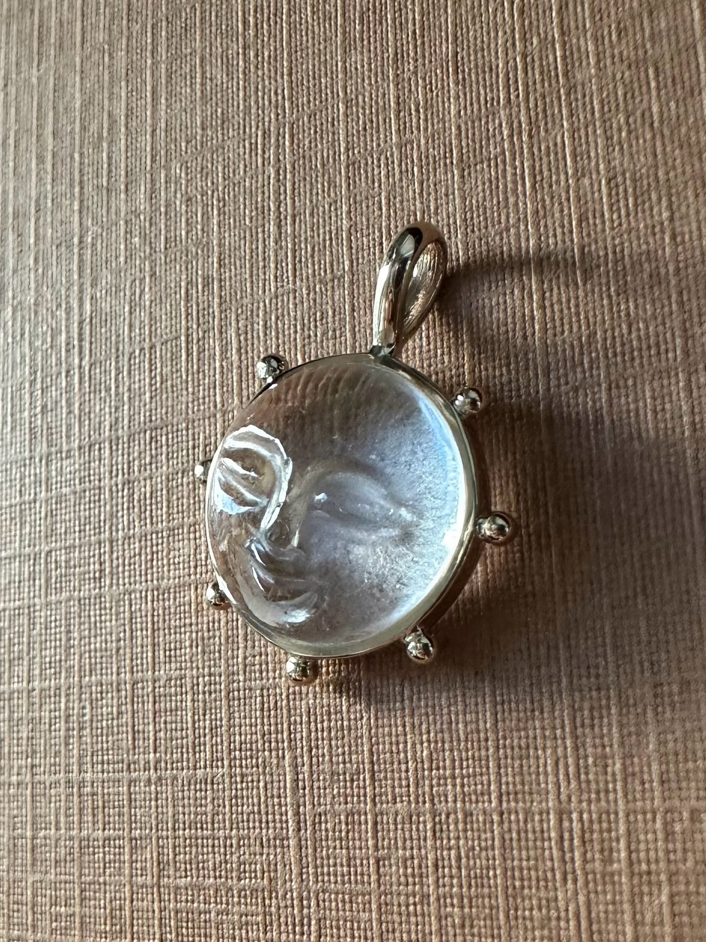 14K Solid Yellow Gold, Natural Clear Quartz “Sun” Pendant, Small Size