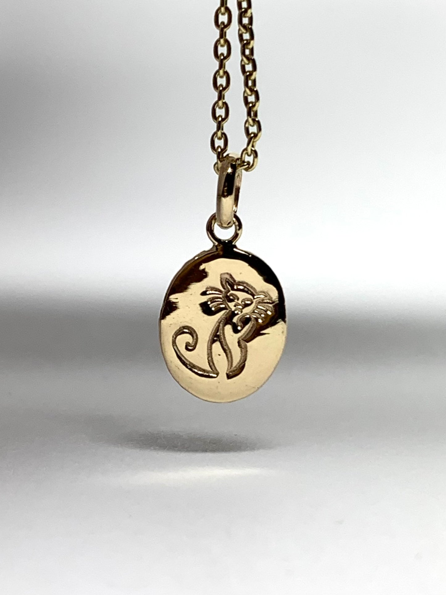 14k Solid Yellow Gold Nugget Mini Pendant “Cat”, Small Charm