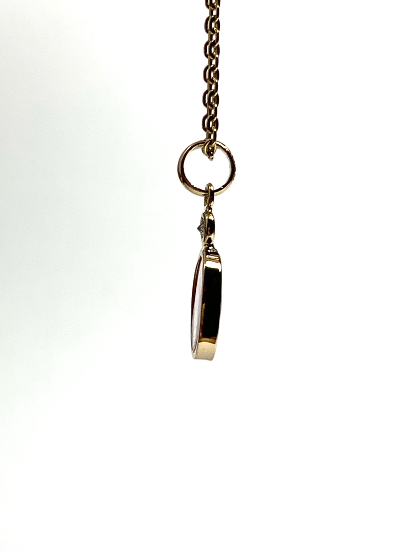 14k Solid Yellow Gold, White Diamond, Pink Tourmaline Tiny Pendant