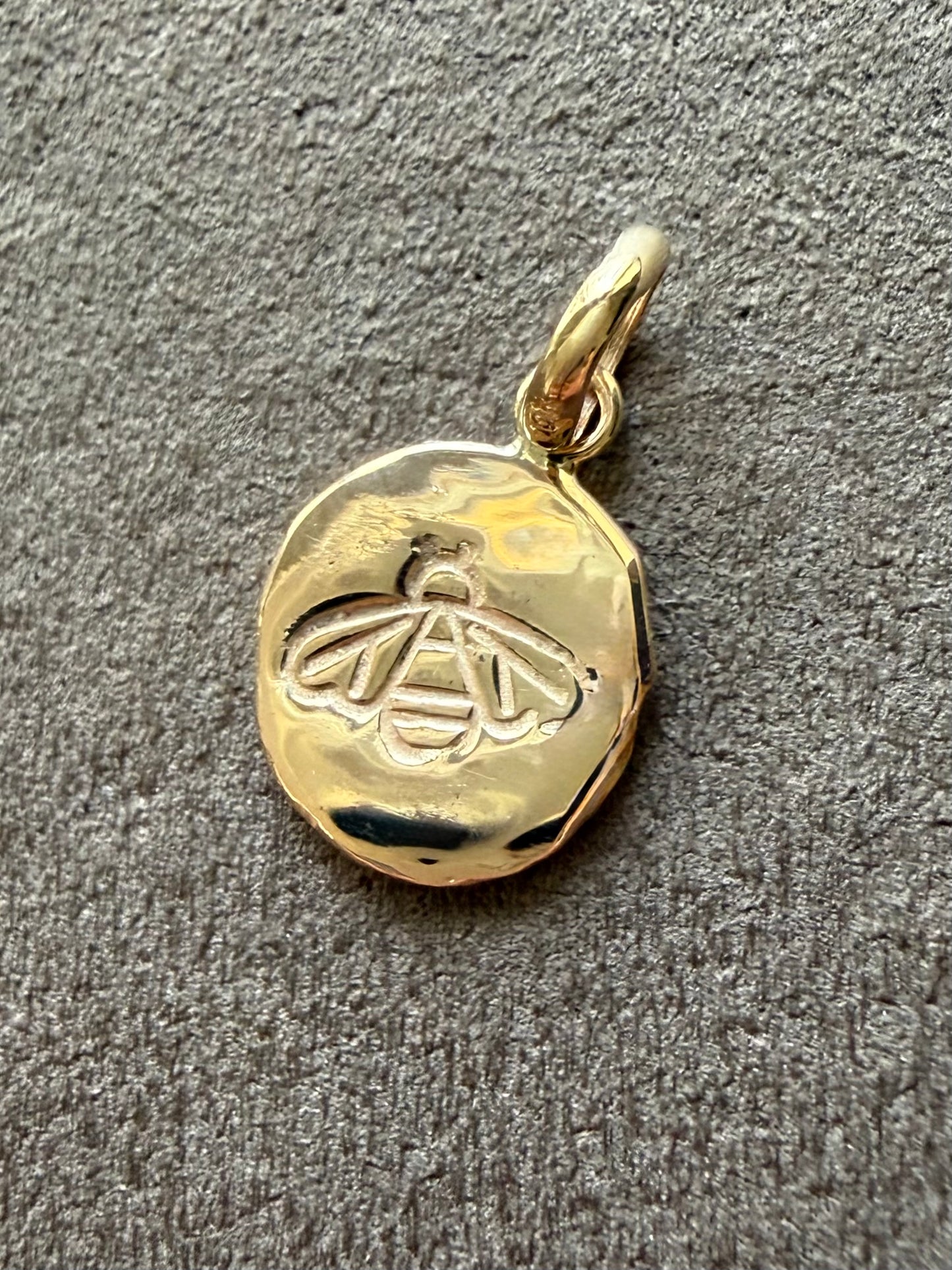 10k Solid Yellow Gold Nugget Mini Pendant “Honey Bee”, Tiny Charm