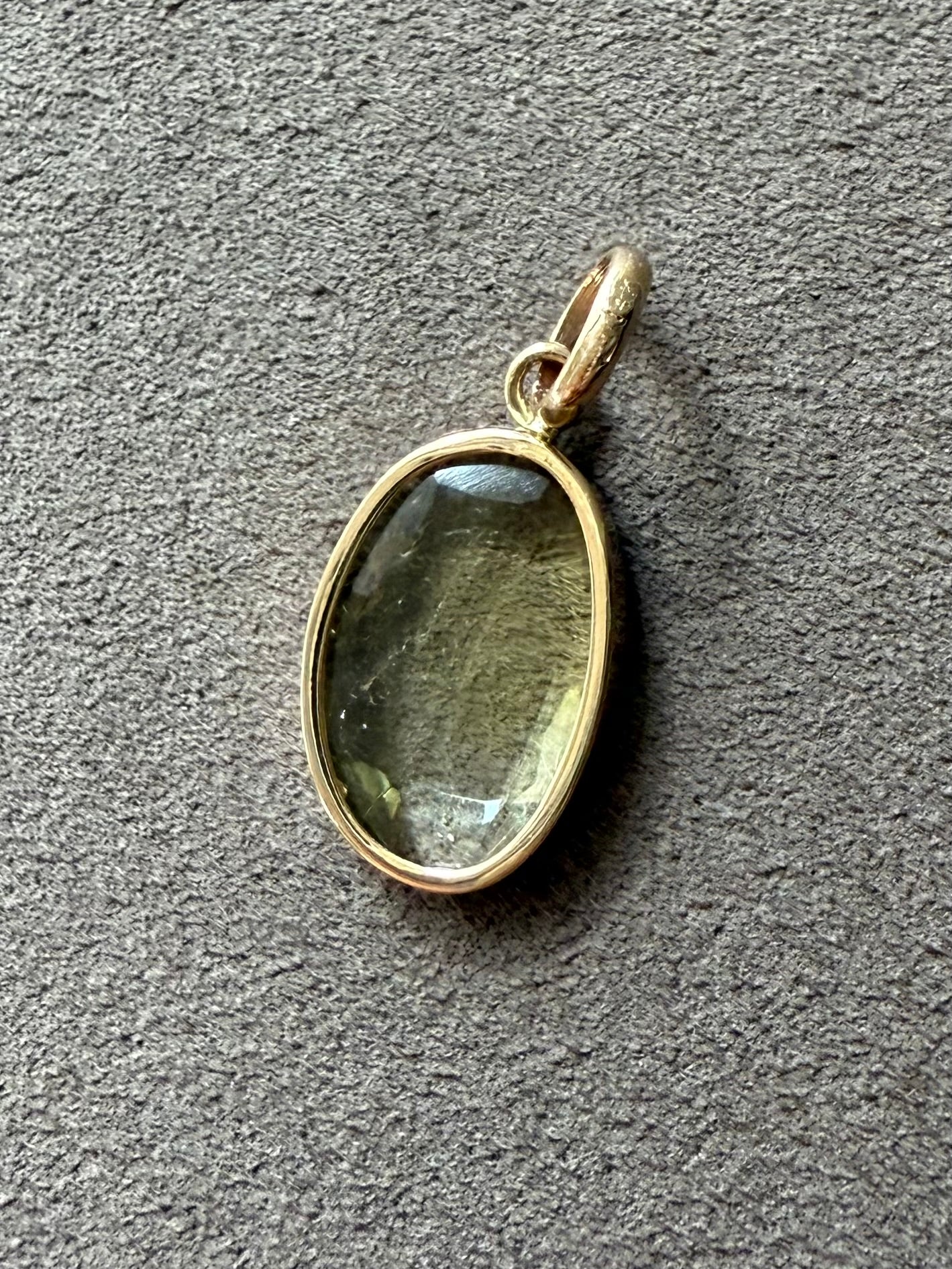 14k Solid Yellow Gold, Natural Light Khaki Green Tourmaline Mini Pendant