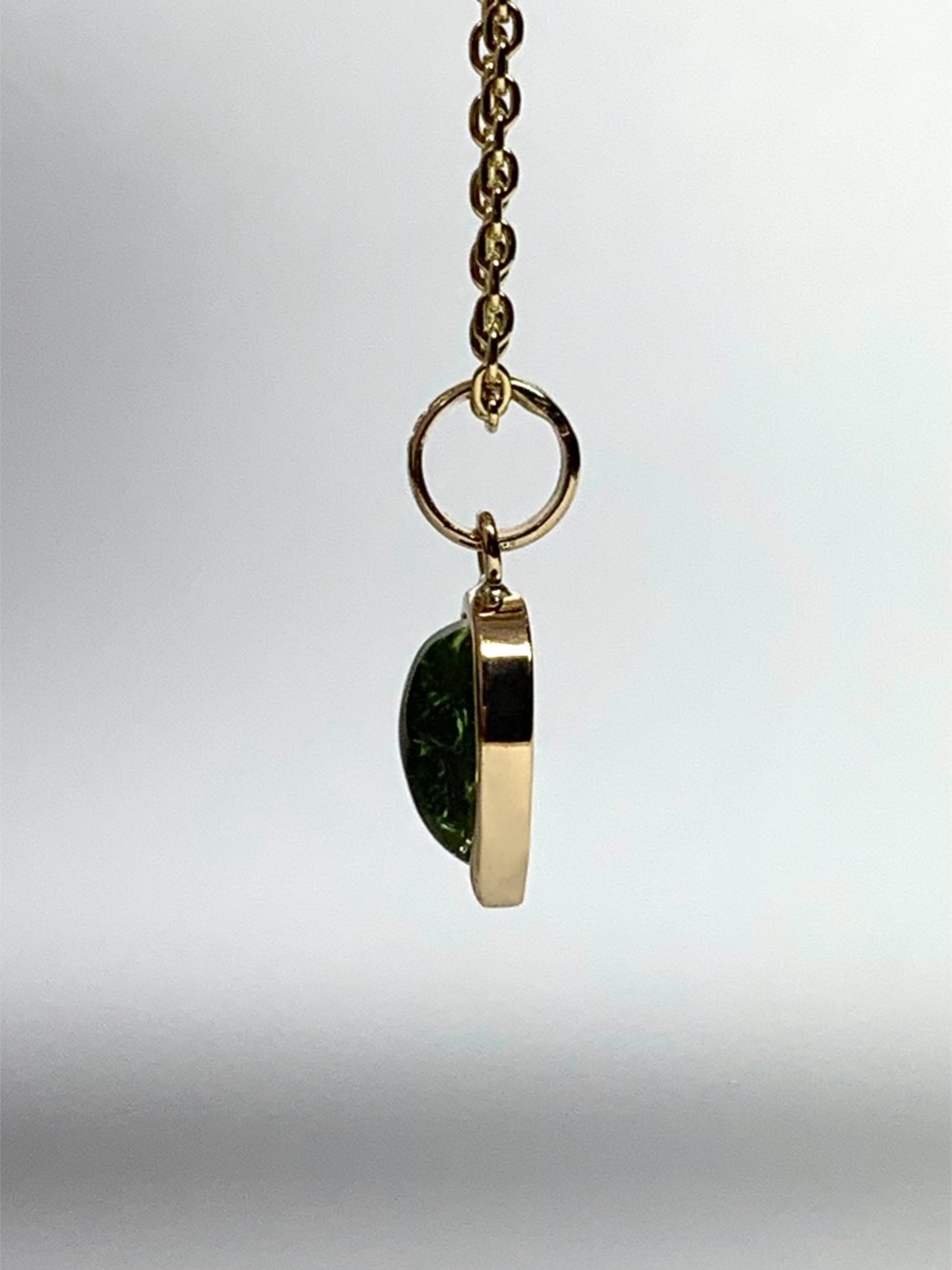 14k Solid Yellow Gold, Natural Green Tourmaline Pear Cabochon Tiny Pendant