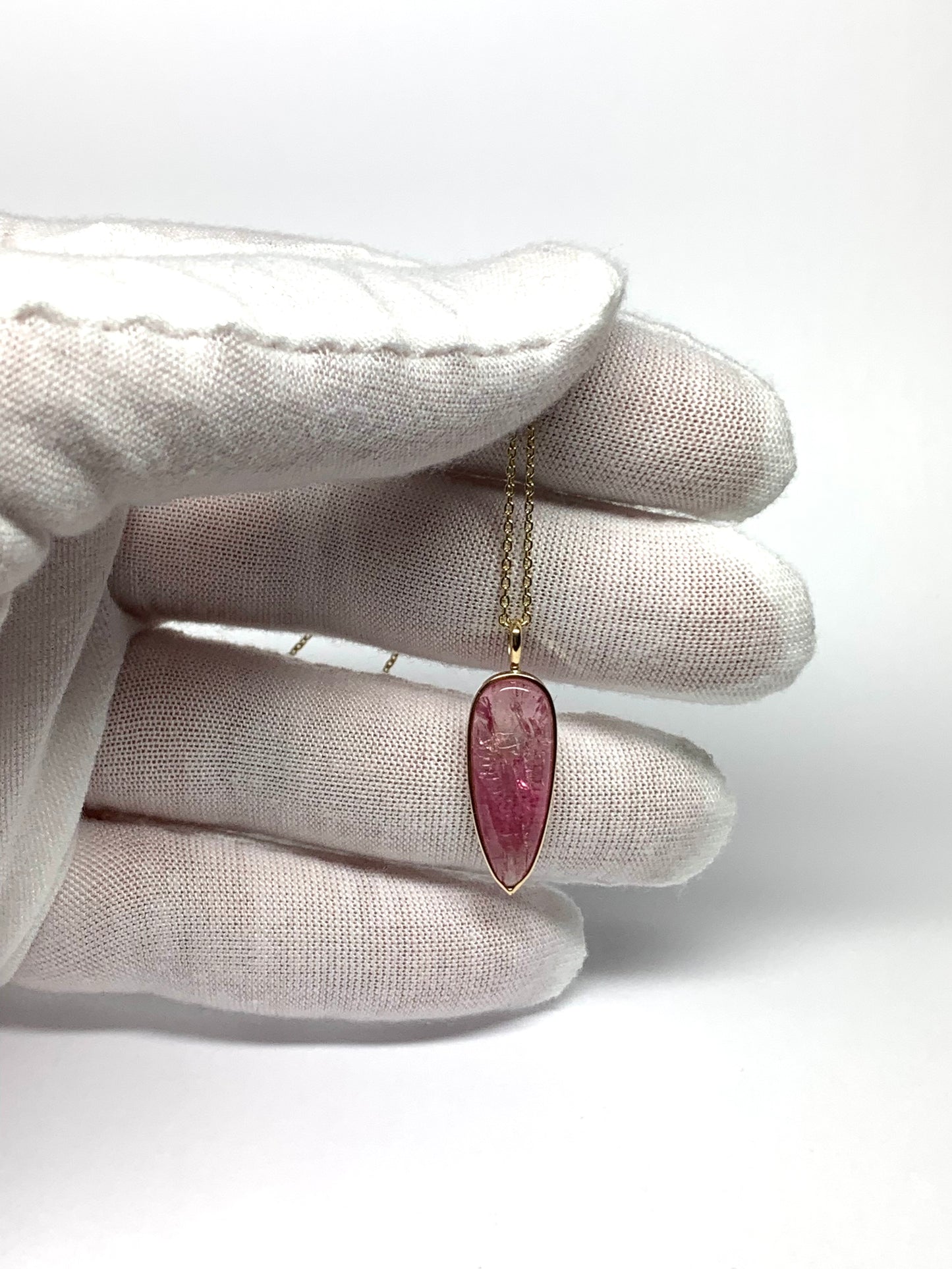 14k Solid Yellow Gold, Natural Pink Tourmaline “Arrowhead” Pendant