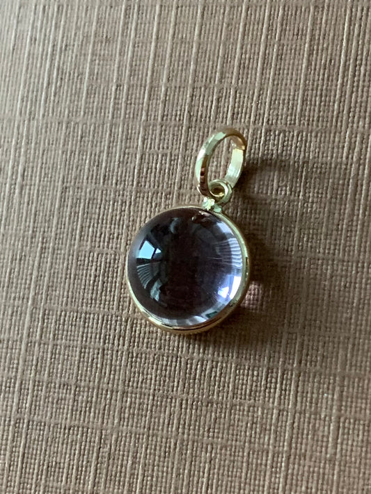 14k Solid Yellow Gold, Pink Amethyst Round Cabochon Mini Pendant