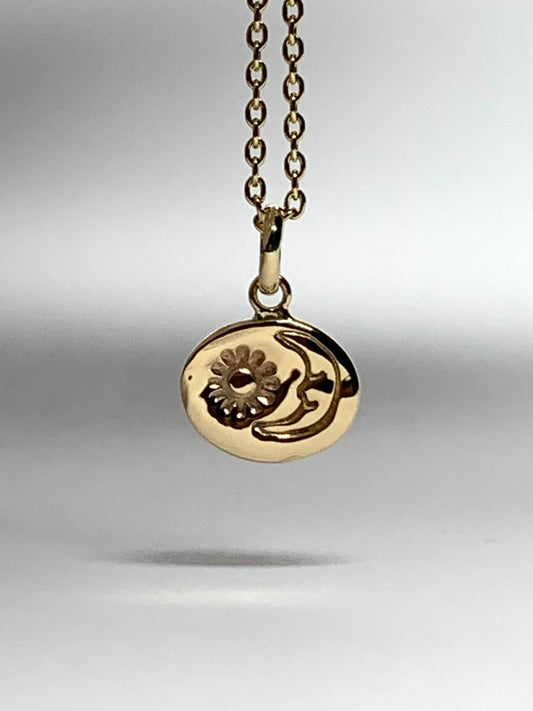 14K Solid Yellow Gold Nugget “Sun and Moon” Mini Pendant, Tiny Charm