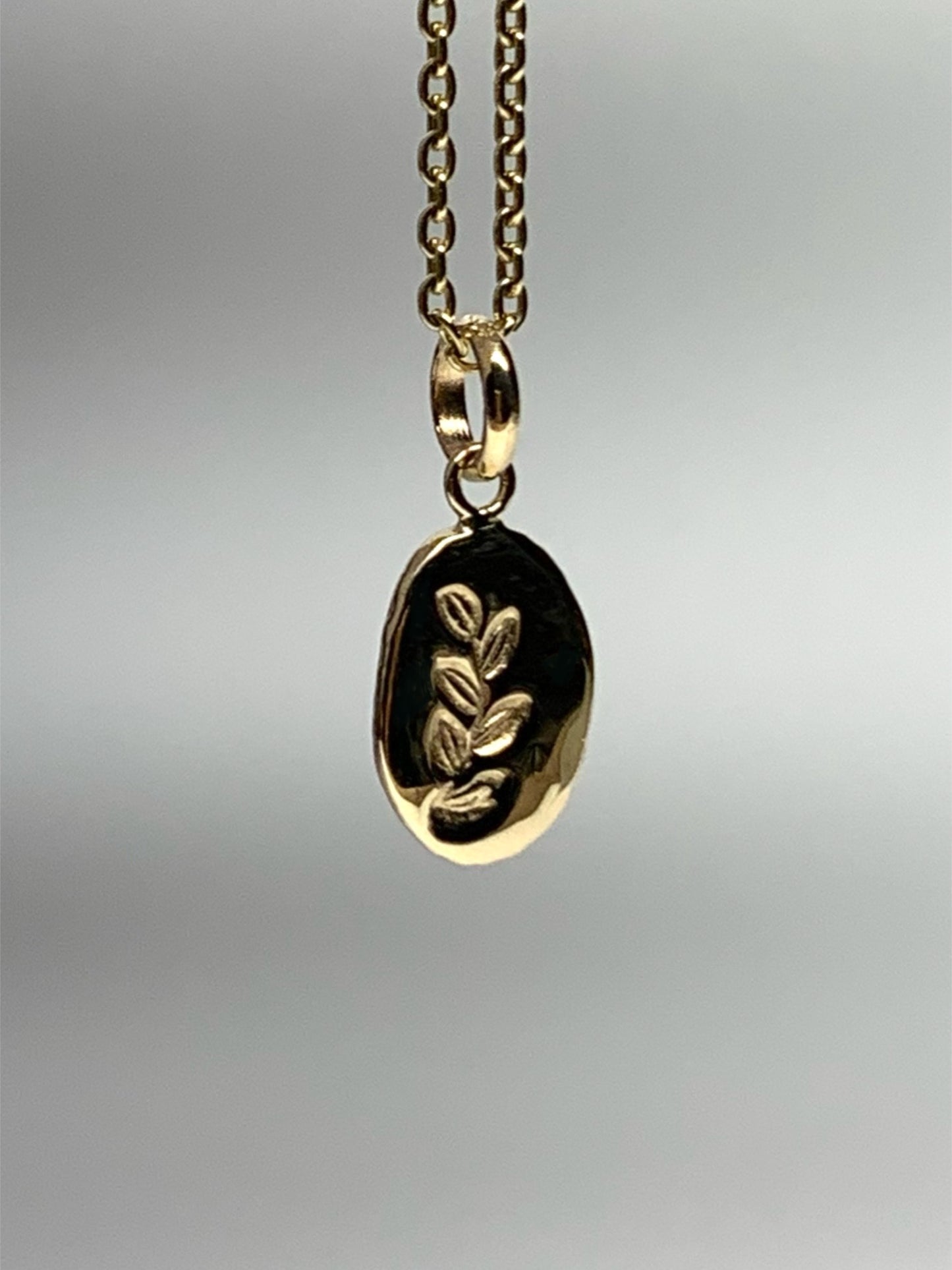 14k Solid Yellow Gold Nugget “Olive Branch”, Mini Pendant, Tiny Charm