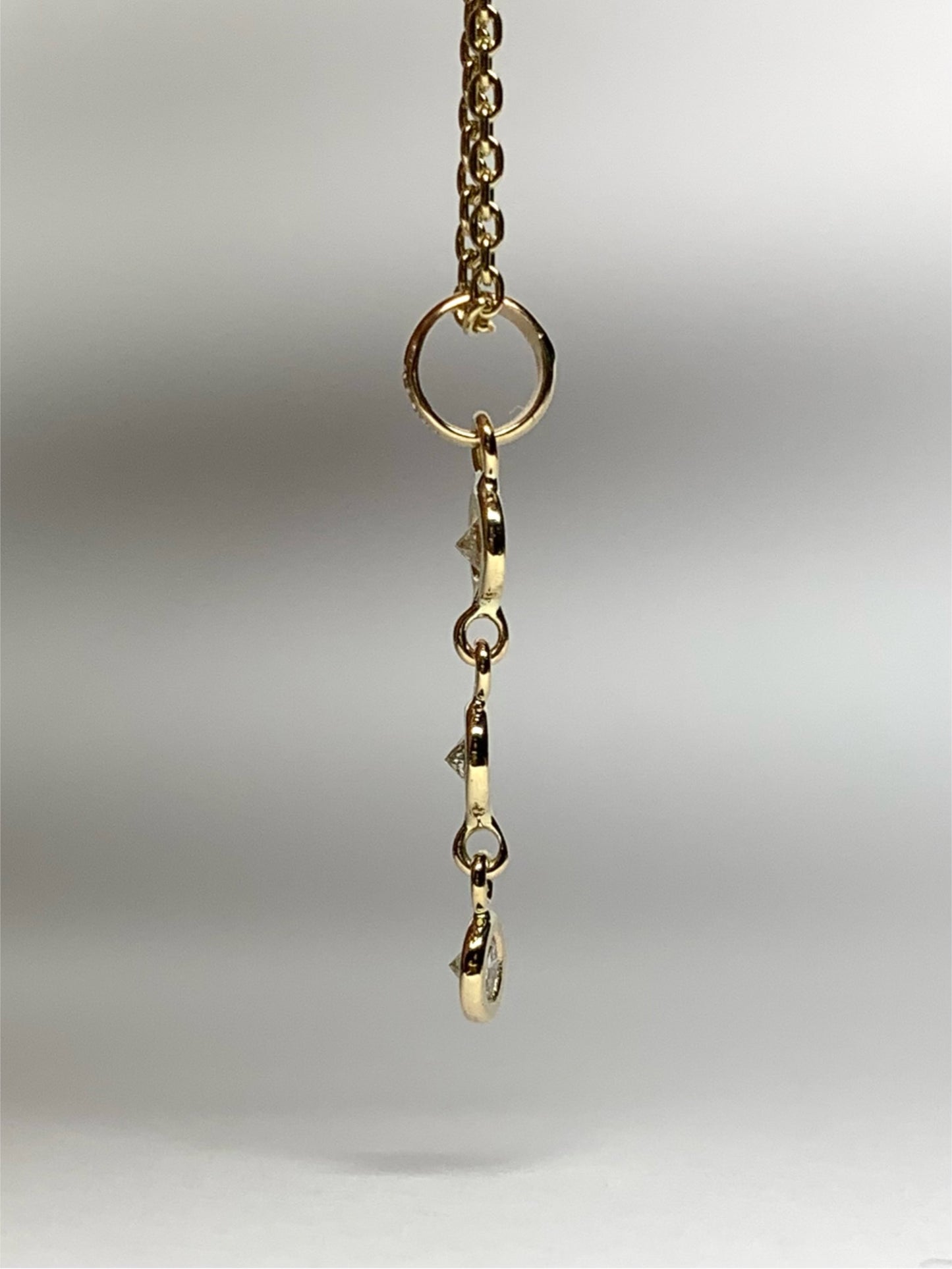 14K Solid Yellow Gold, White Diamonds Line Pendant, Tiny Size