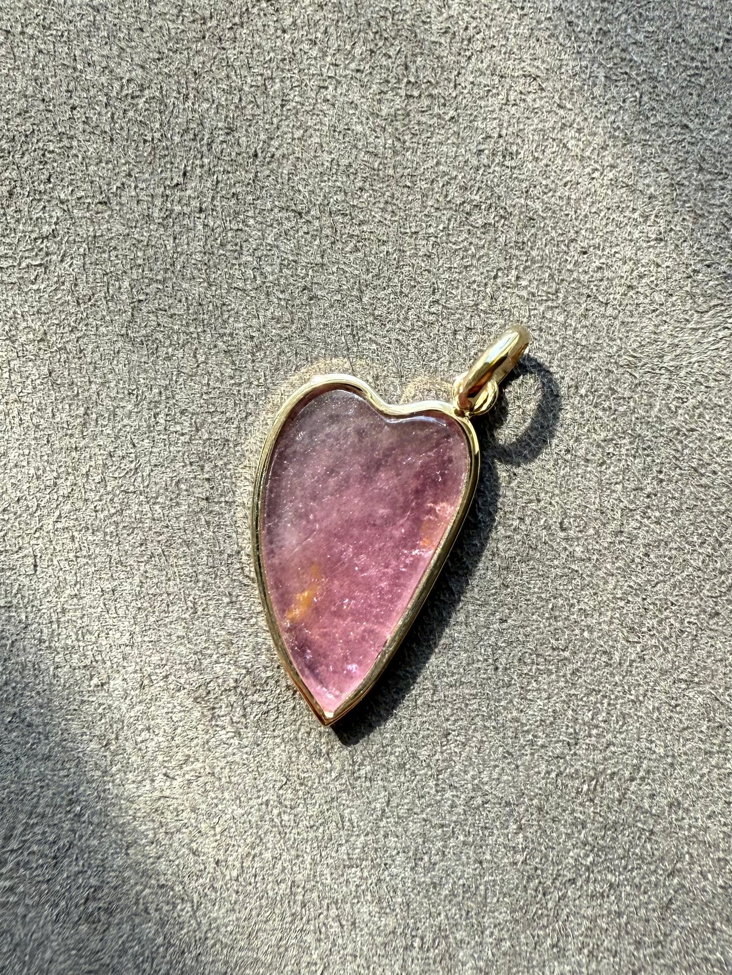 14k Solid Yellow Gold, Pink Tourmaline “Heart” Pendant, Mini Size