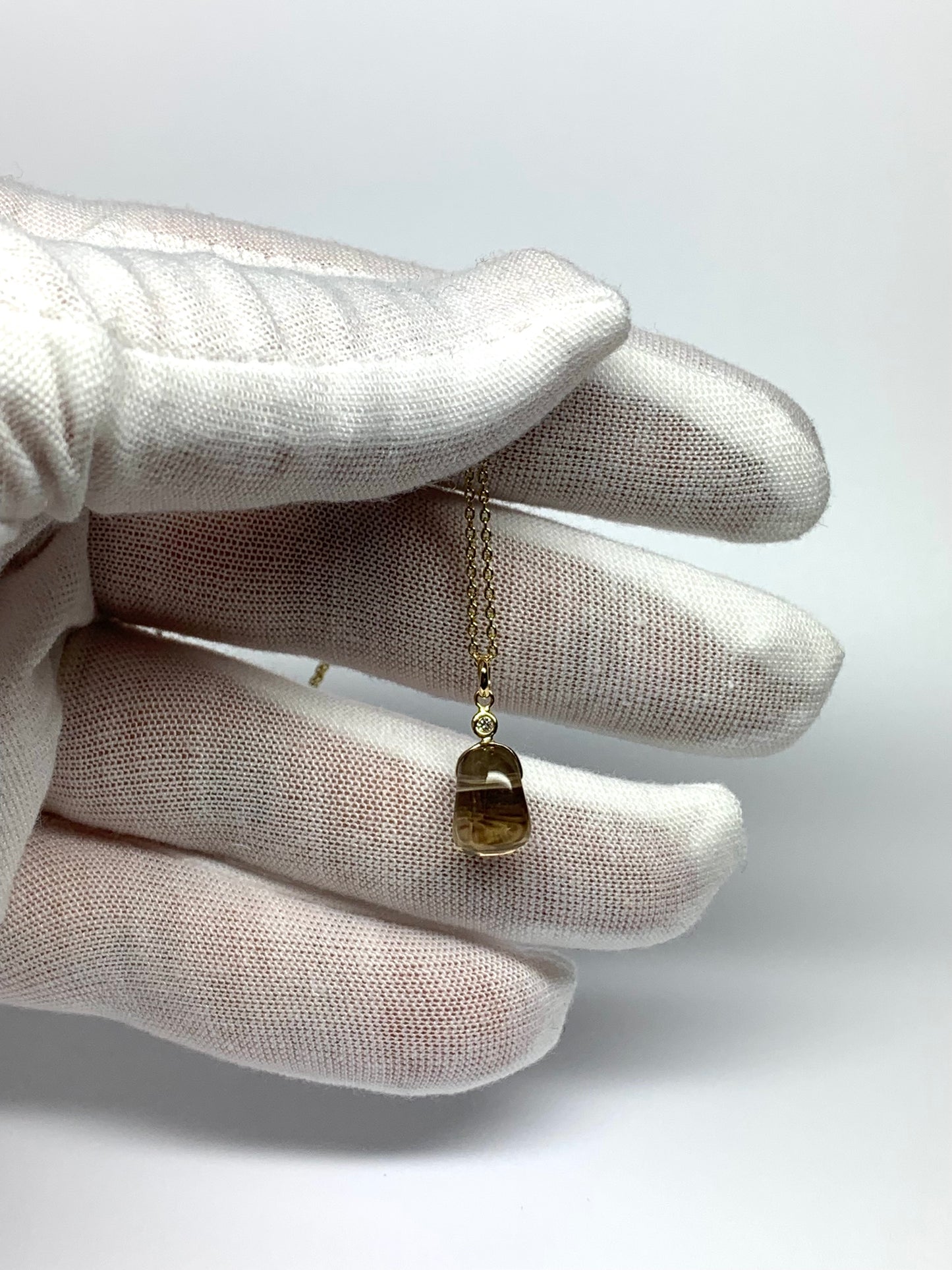 14k Solid Yellow Gold, Diamond, Smoky Quartz Tumbled Nugget Bead Pendant, Mini Size
