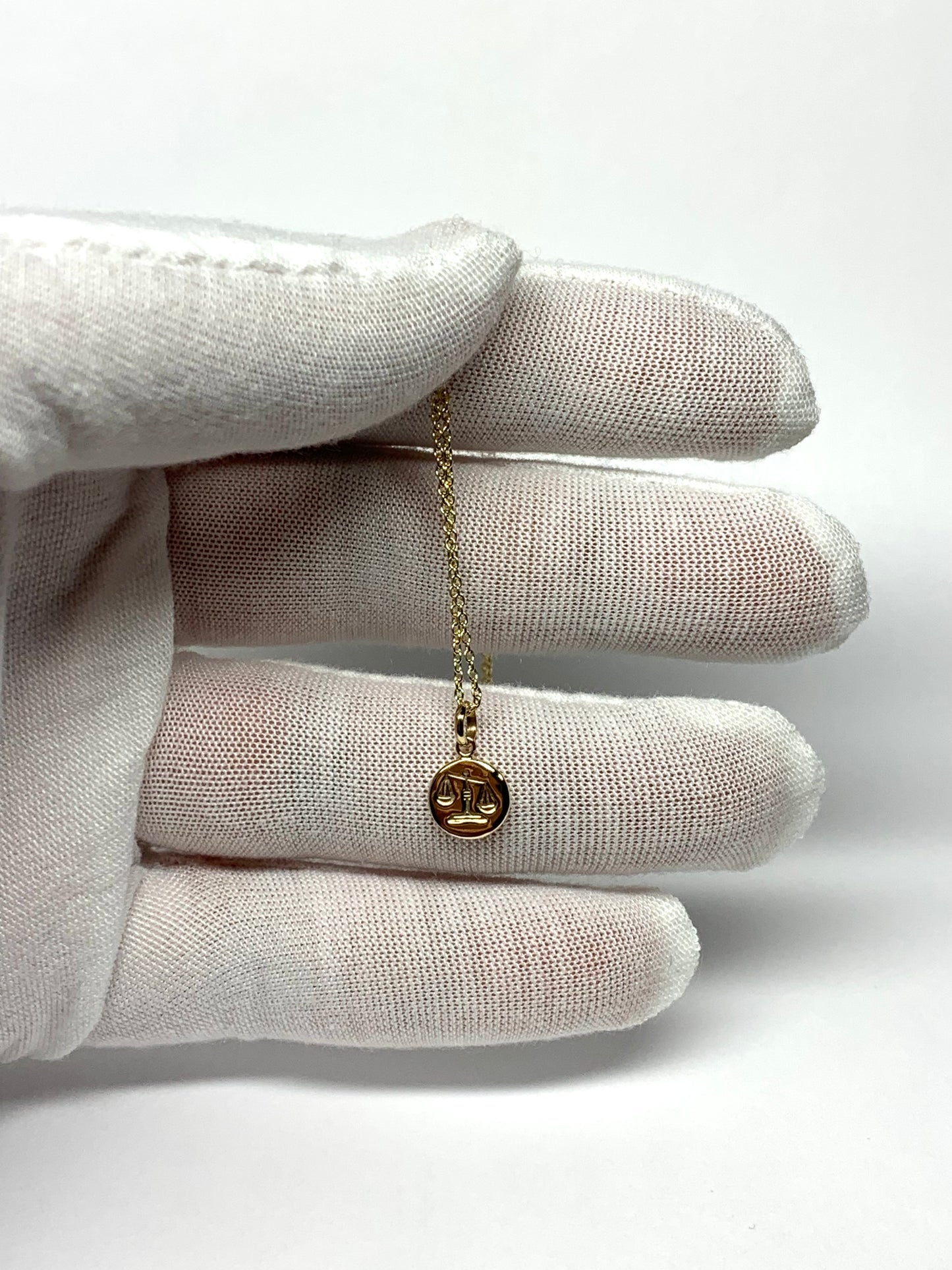 14K Solid Yellow Gold Nugget “Libra” Mini Pendant, Tiny Charm