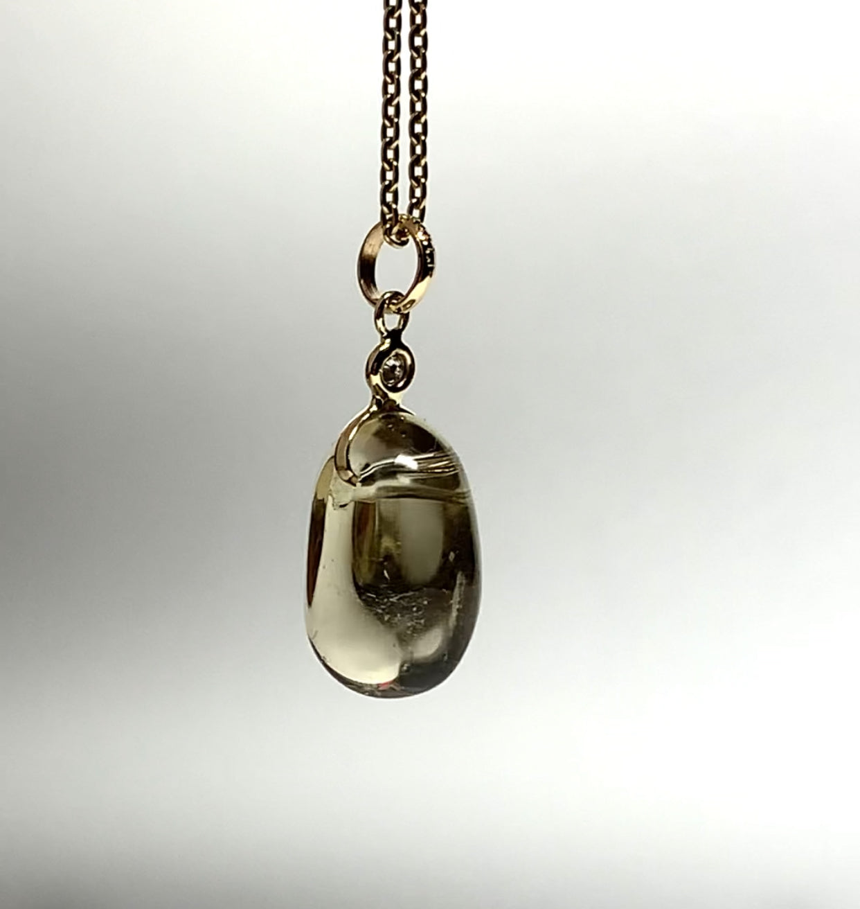 14k Solid Yellow Gold, Diamond, Lemon Quartz Tumbled Nugget Bead Pendant, Mini Size