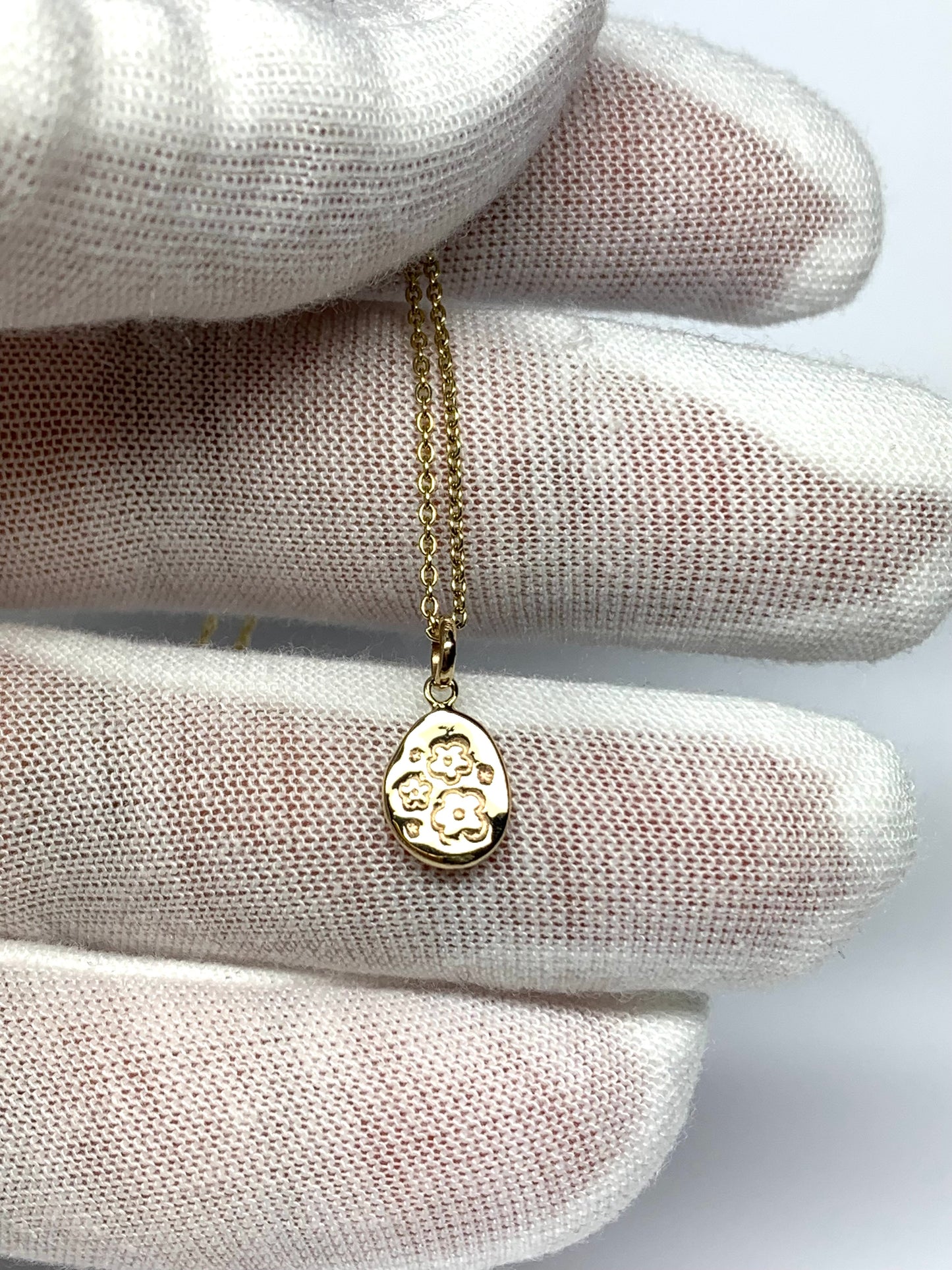 10k Solid Yellow Gold Nugget “Flowers” Mini Pendant, Tiny Charm