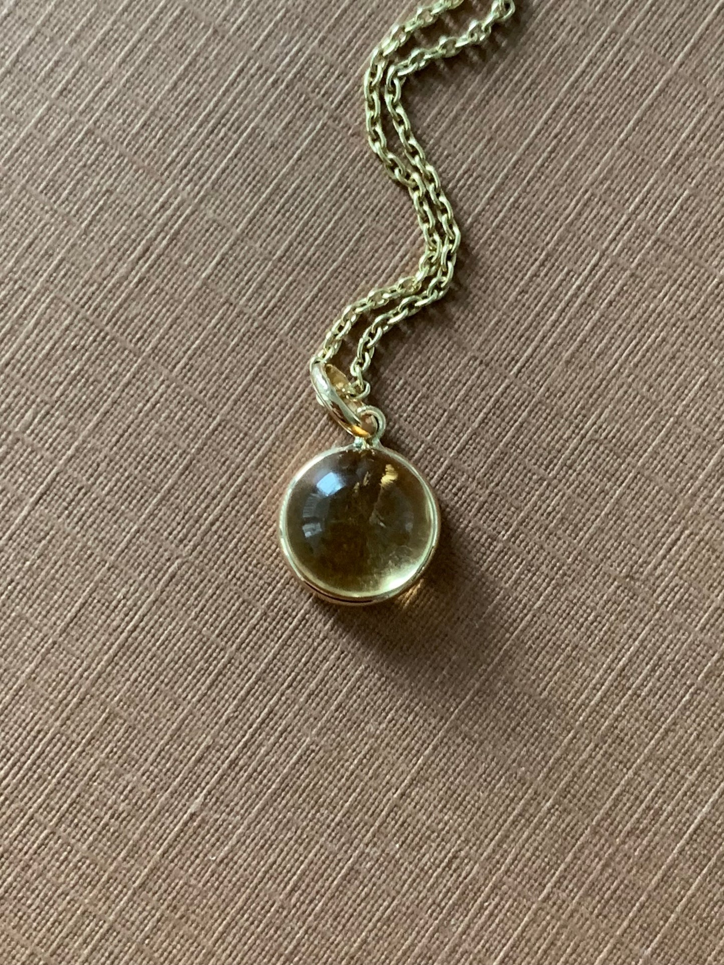 14k Solid Yellow Gold, Yellow Citrine Round Cabochon Mini Pendant