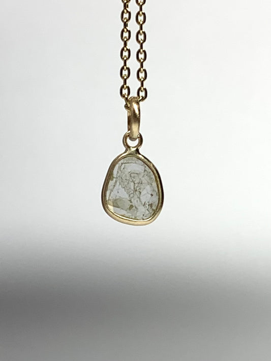 14k Solid Yellow Gold, Natural Diamond Slice Mini Pendant