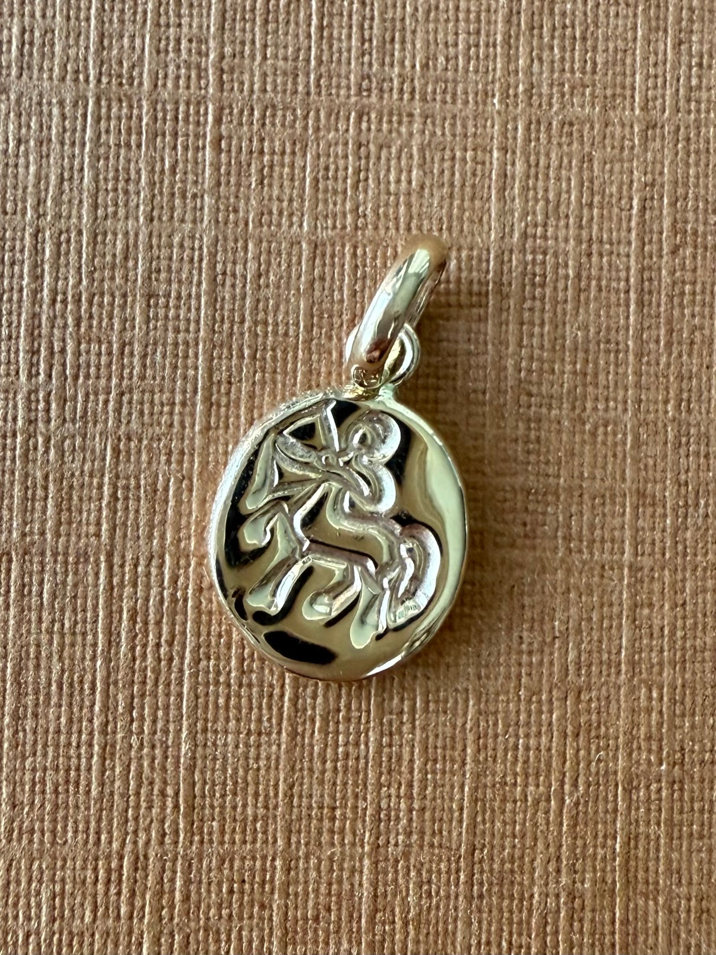 14k solid yellow gold nugget Sagittarius mini unisex pendant for her by TINAKRIS 